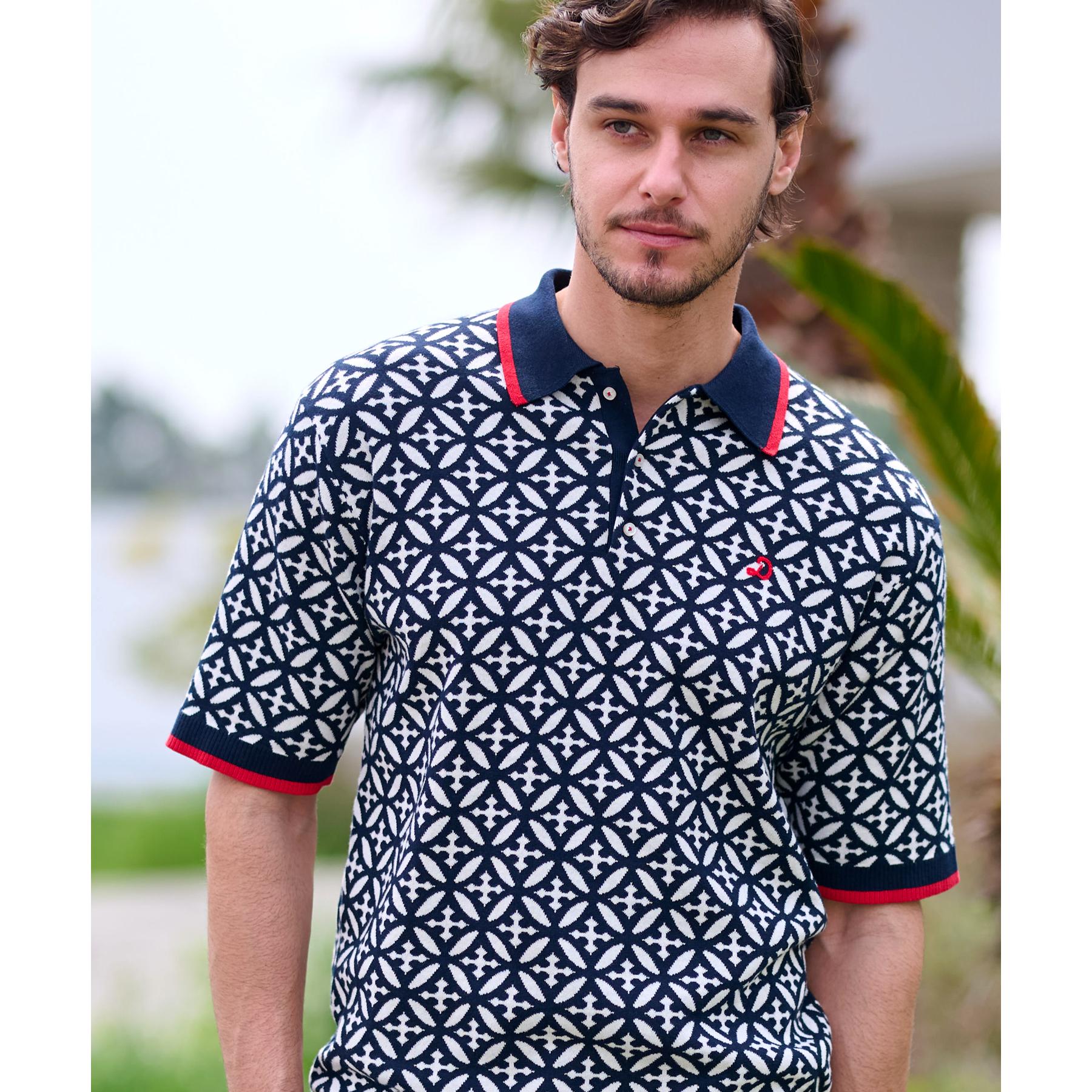 ドレステリア DRESSTERIOR オーバーラップサークル ジャカード ニットポロ (ネイビー(194)) ネイビー(194)