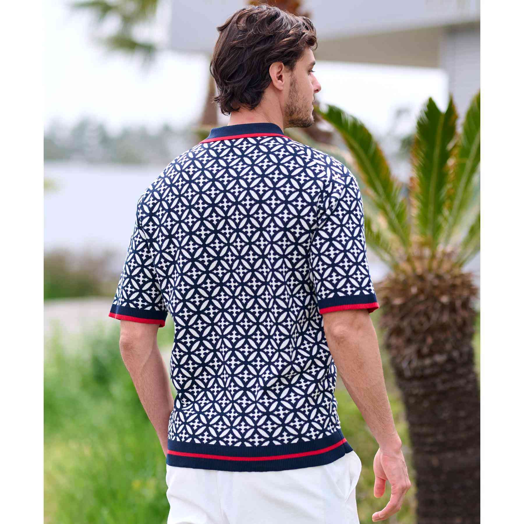 ドレステリア DRESSTERIOR オーバーラップサークル ジャカード ニットポロ (ネイビー(194)) ネイビー(194)