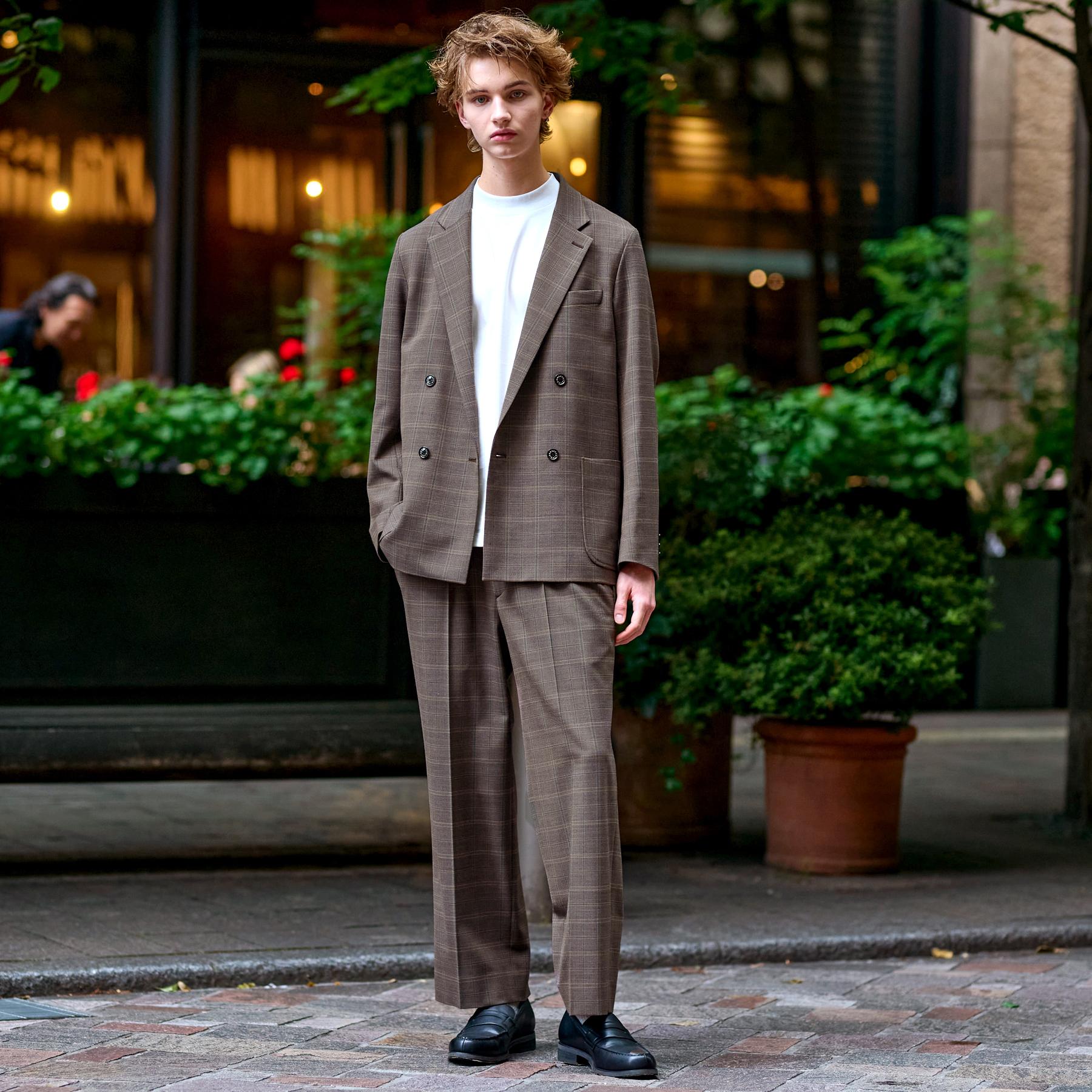 ドレステリア DRESSTERIOR 【セットアップ可】2WAYストレッチ チェック SET UP ワイドパンツ (モカブラウン(242)) モカブラウン(242)