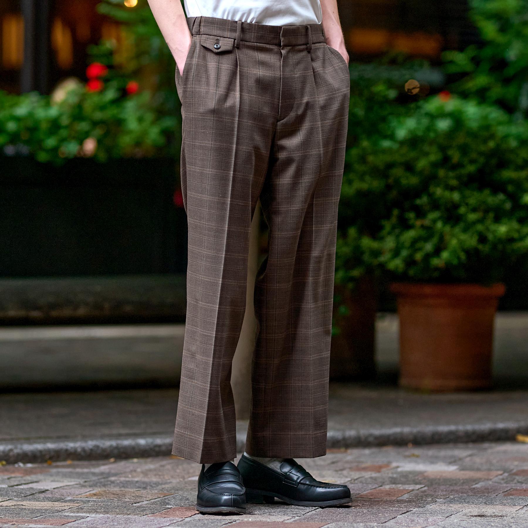 ドレステリア DRESSTERIOR 【セットアップ可】2WAYストレッチ チェック SET UP ワイドパンツ (モカブラウン(242)) モカブラウン(242)