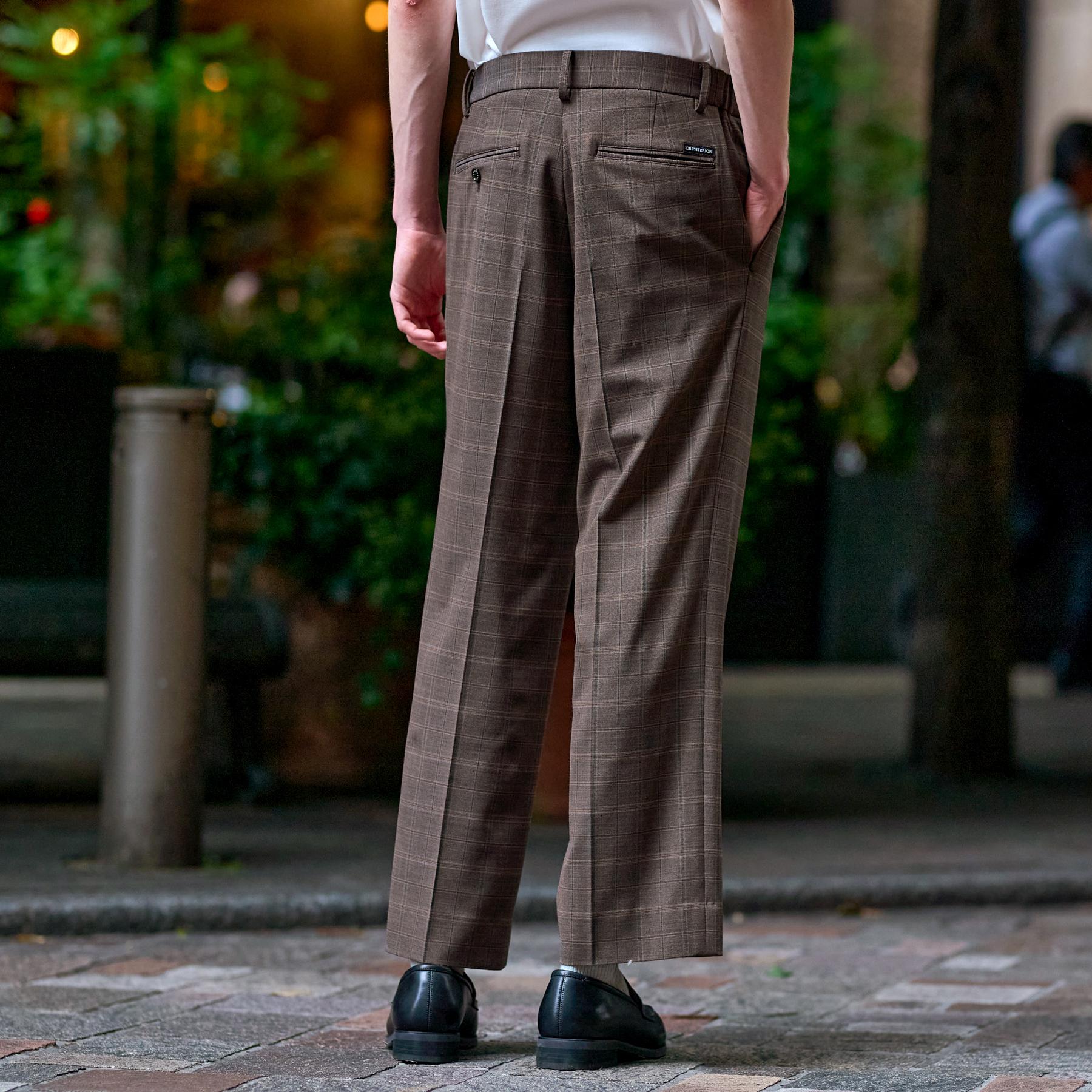 ドレステリア DRESSTERIOR 【セットアップ可】2WAYストレッチ チェック SET UP ワイドパンツ (モカブラウン(242)) モカブラウン(242)