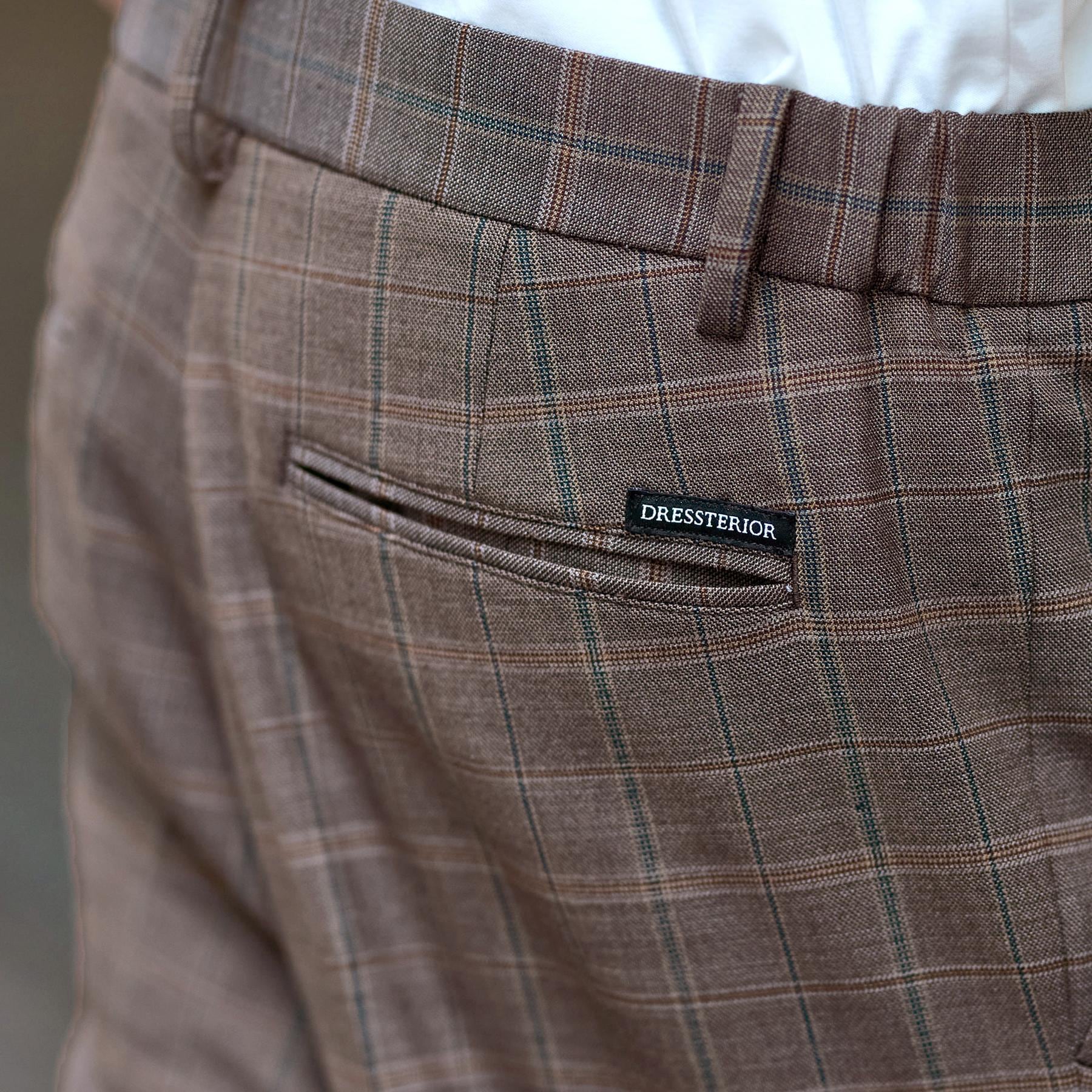 ドレステリア DRESSTERIOR 【セットアップ可】2WAYストレッチ チェック SET UP ワイドパンツ (モカブラウン(242)) モカブラウン(242)