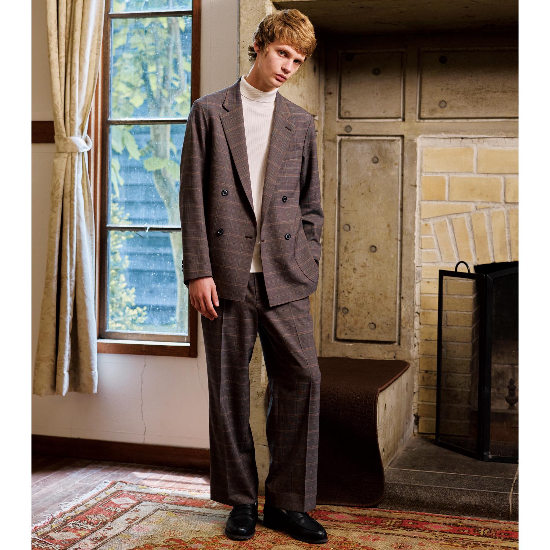 ドレステリア DRESSTERIOR 【セットアップ可】2WAYストレッチ チェック SET UP ワイドパンツ (モカブラウン(242)) モカブラウン(242)