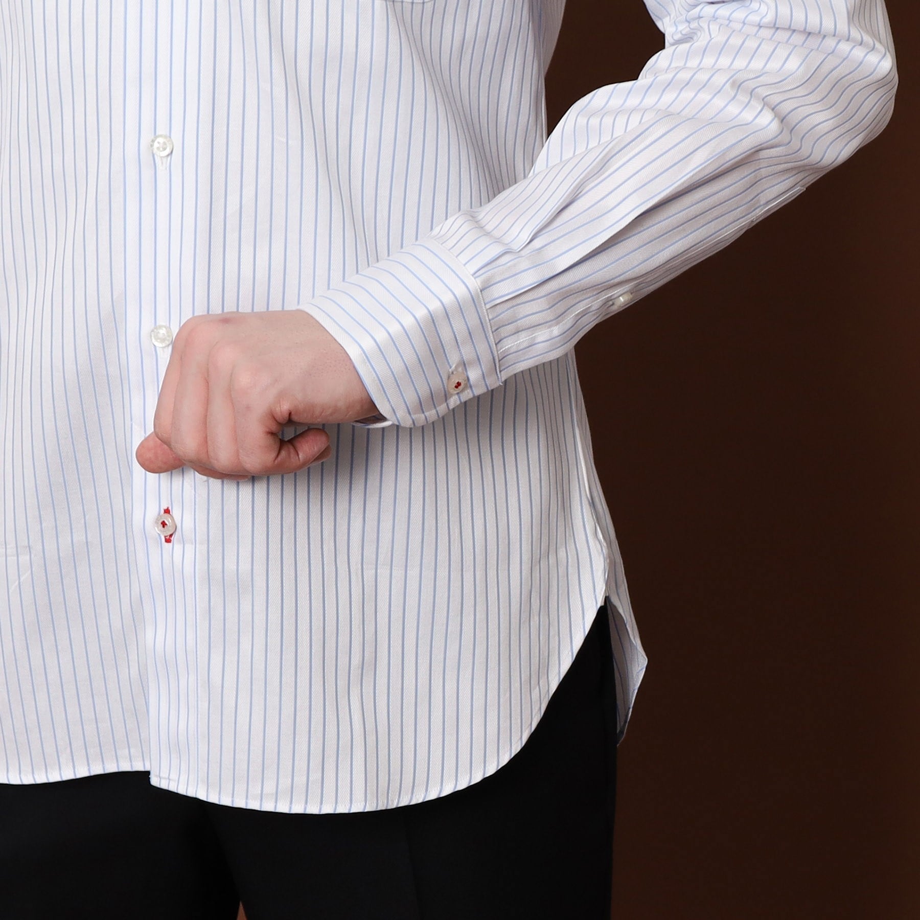 ドレステリア DRESSTERIOR 100/2 ヘリンボーンストライプ ボタンダウンシャツ (ライトブルー(391)) ライトブルー(391)