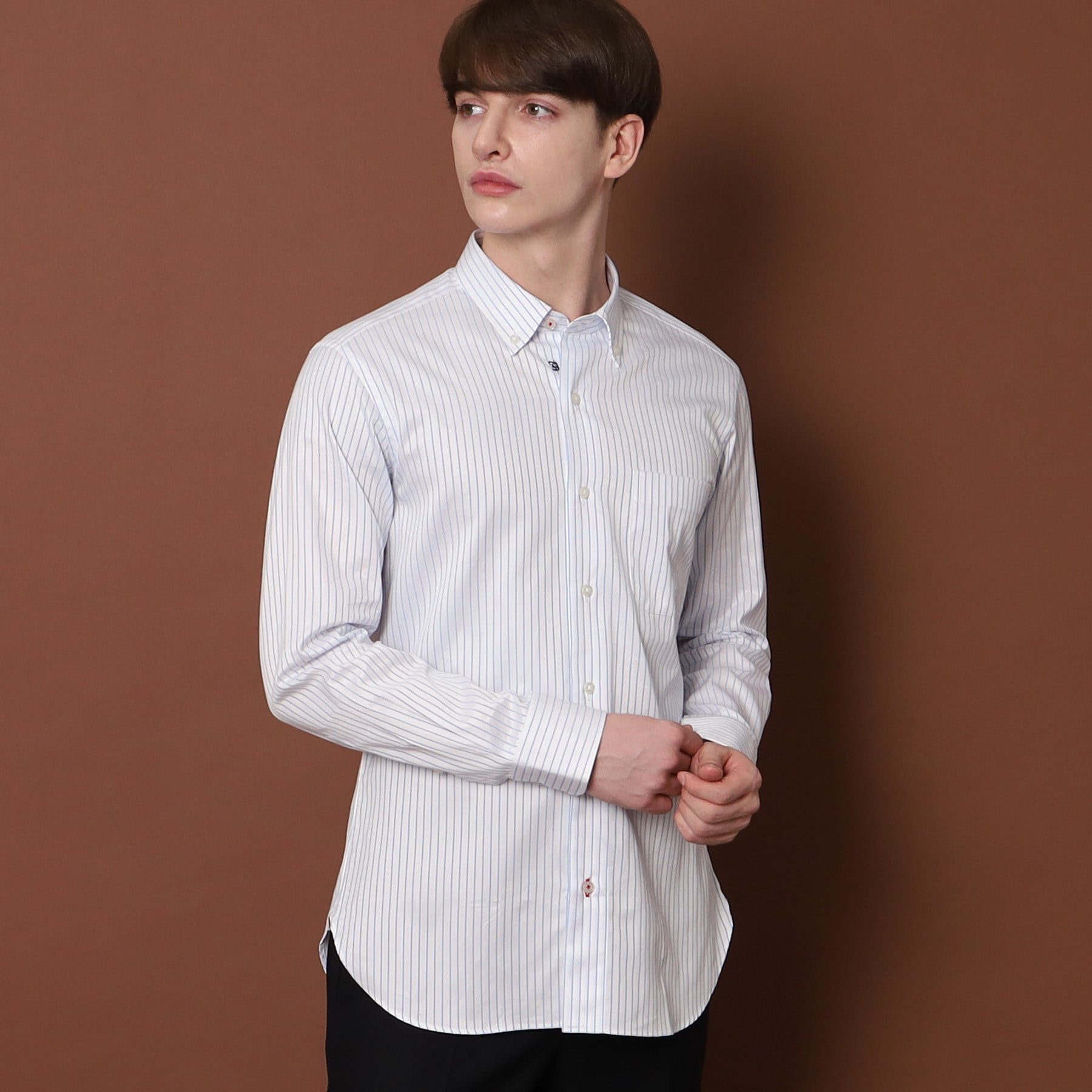 ドレステリア DRESSTERIOR 100/2 ヘリンボーンストライプ ボタンダウンシャツ (ライトブルー(391)) ライトブルー(391)