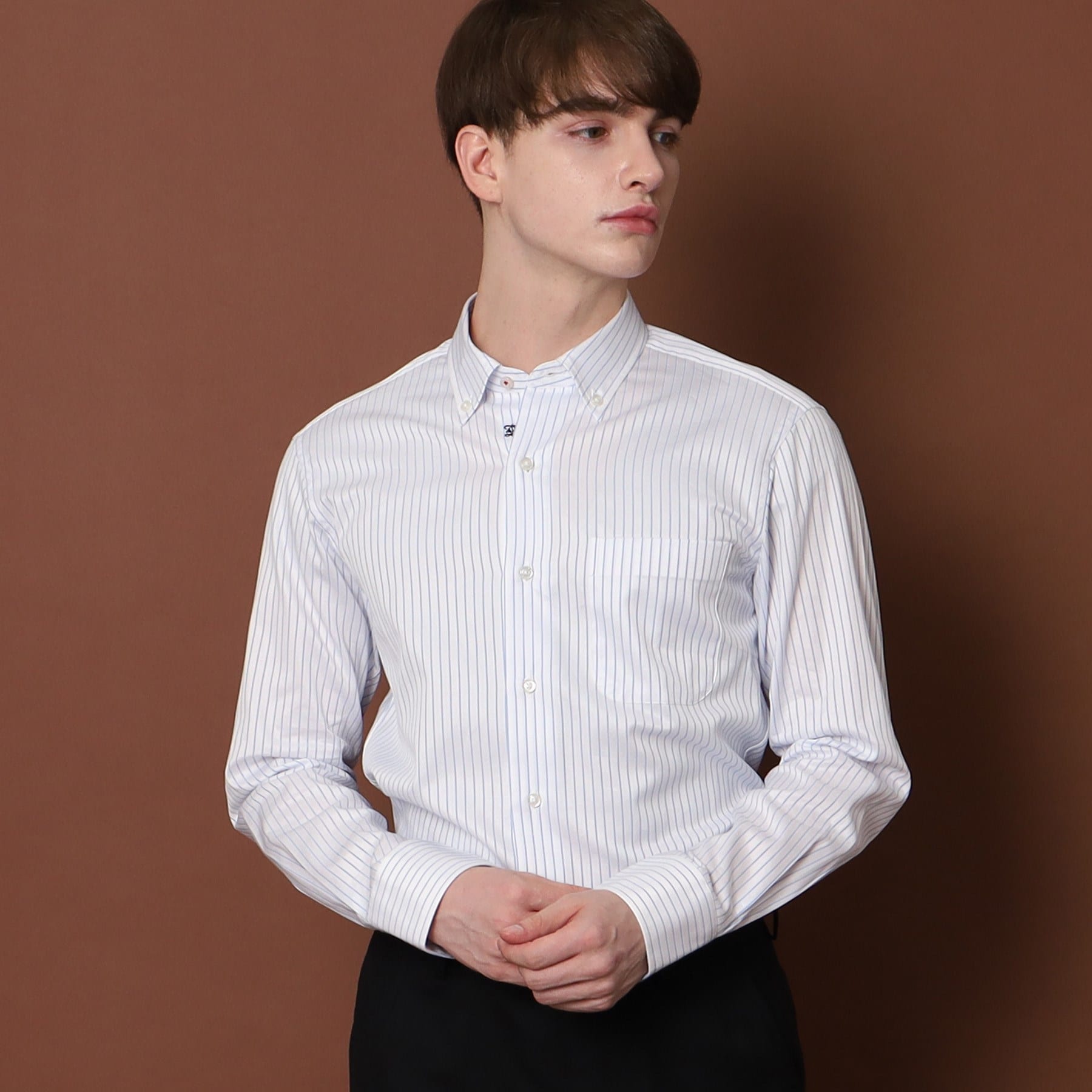 ドレステリア DRESSTERIOR 100/2 ヘリンボーンストライプ ボタンダウンシャツ (ライトブルー(391)) ライトブルー(391)