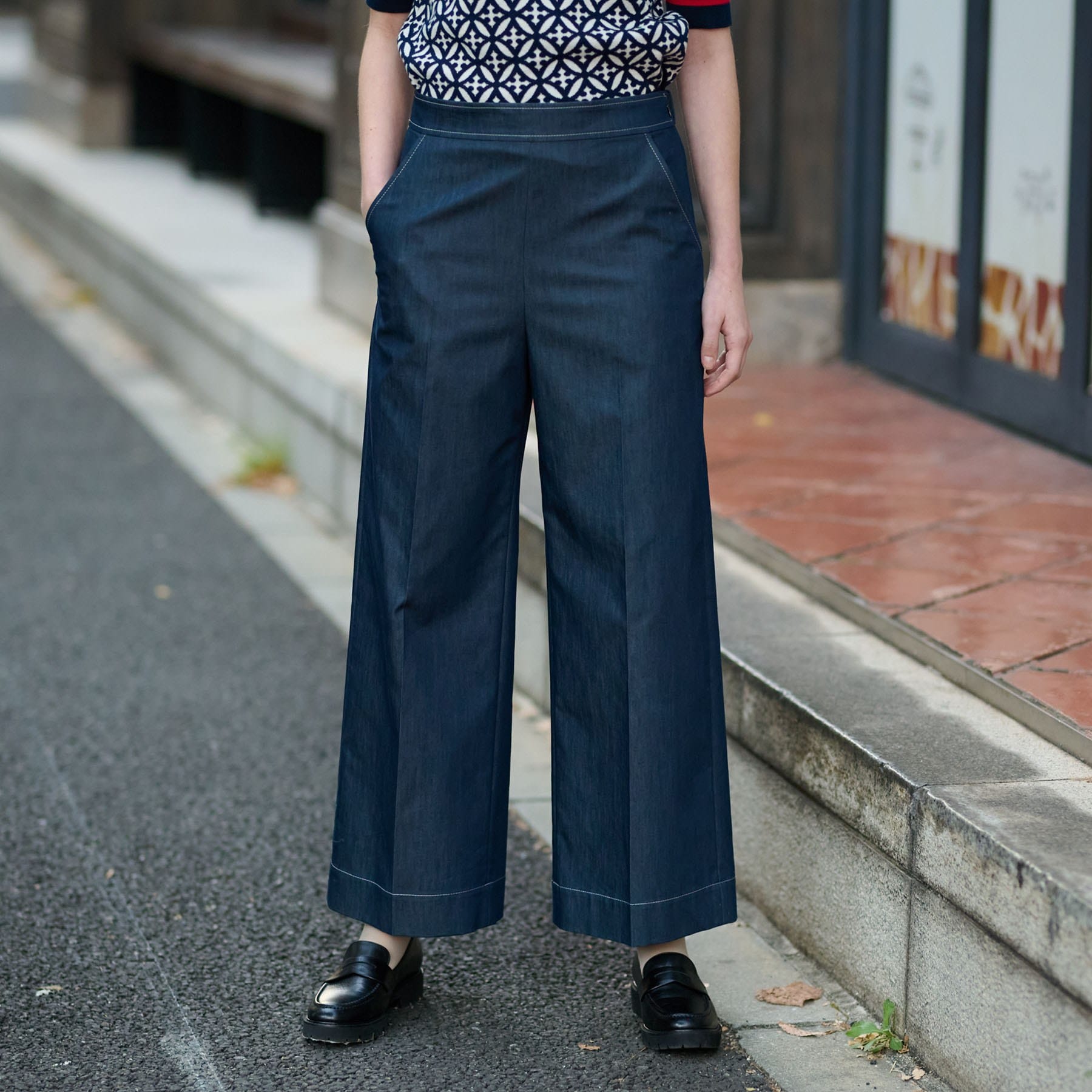 ドレステリア DRESSTERIOR イージーウエストワイドデニムパンツ (ブルー(091)) ブルー(091)