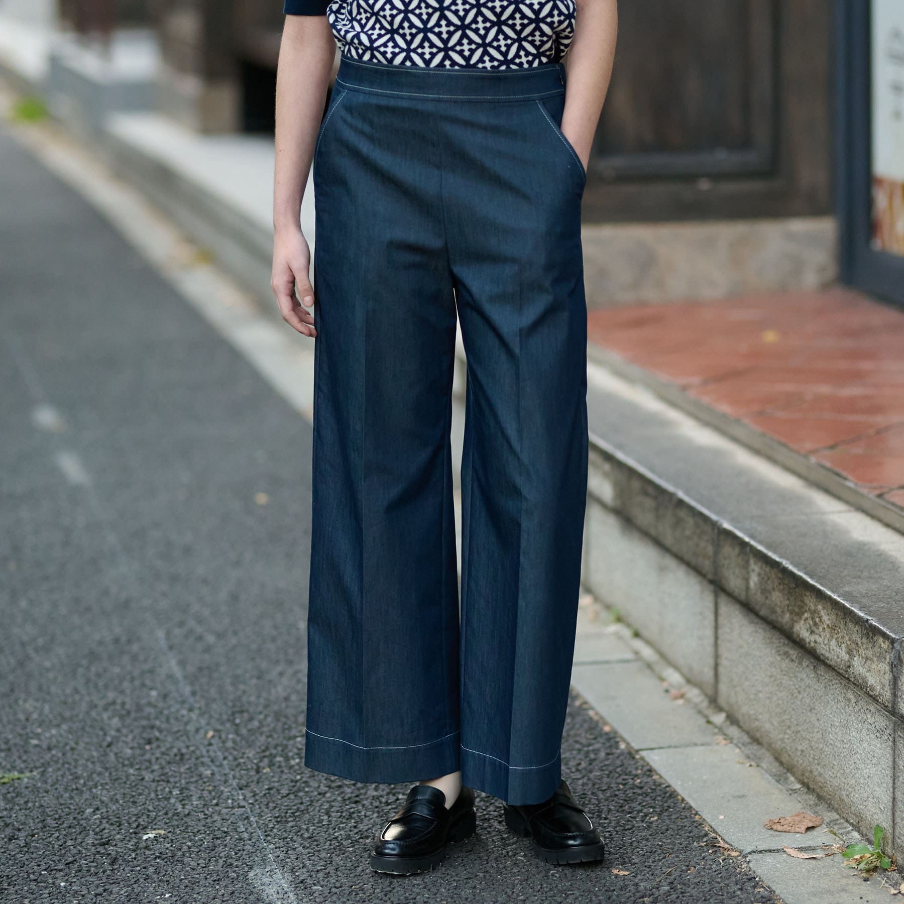 ドレステリア DRESSTERIOR イージーウエストワイドデニムパンツ (ブルー(091)) ブルー(091)