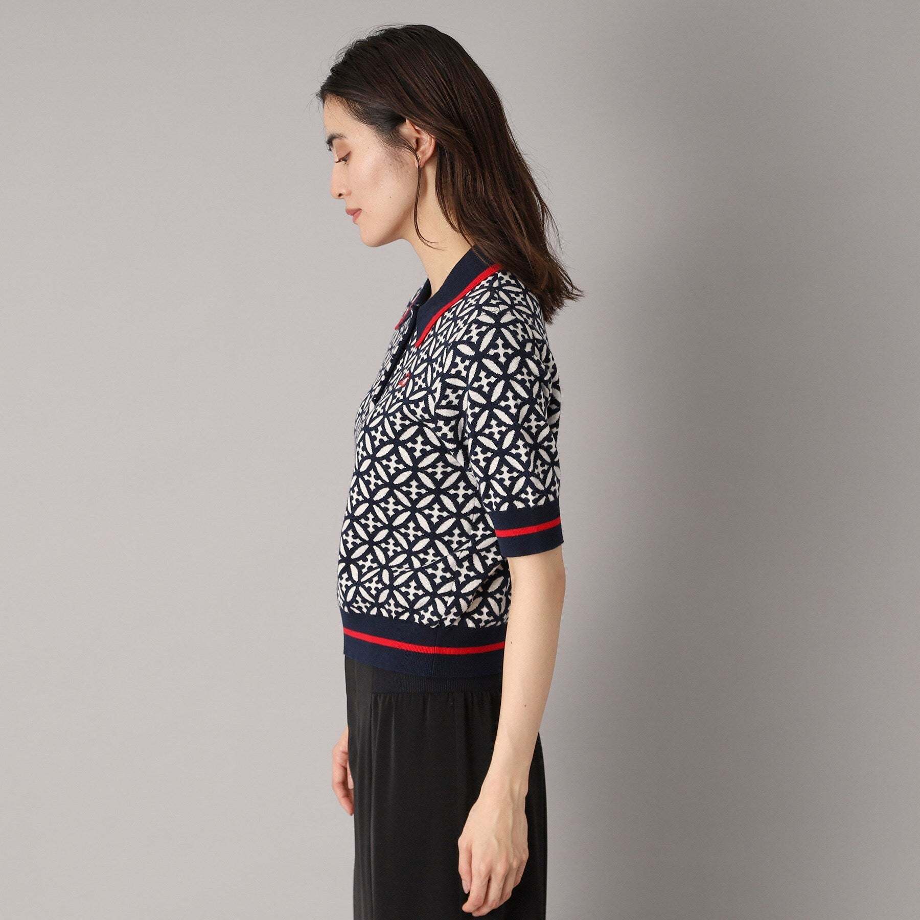 ドレステリア DRESSTERIOR オーバーラップジャカードポロニット (ネイビー(194)) ネイビー(194)