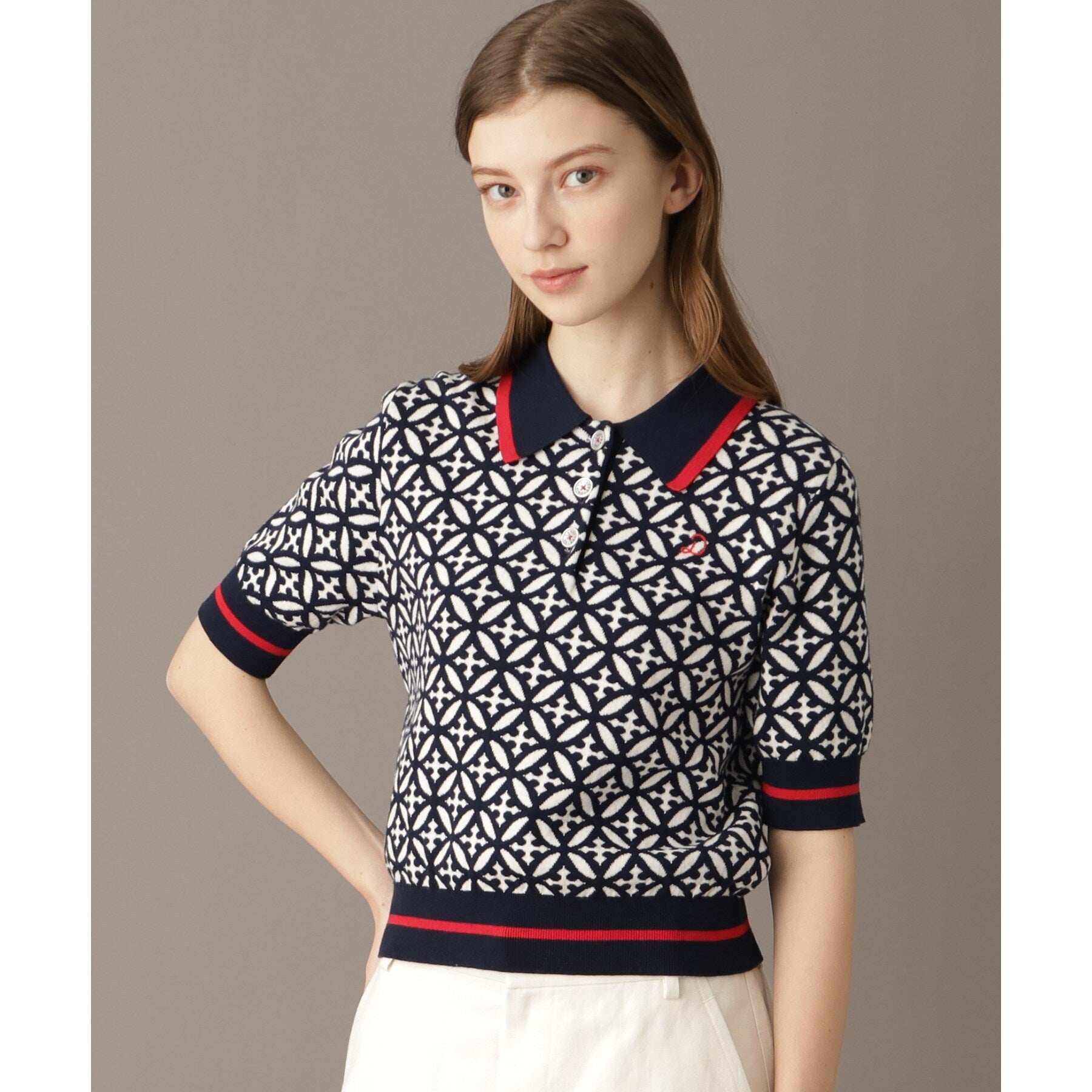 ドレステリア DRESSTERIOR オーバーラップジャカードポロニット (ネイビー(194)) ネイビー(194)