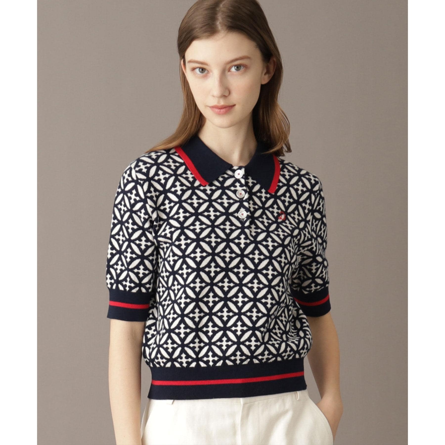 ドレステリア DRESSTERIOR オーバーラップジャカードポロニット (ネイビー(194)) ネイビー(194)