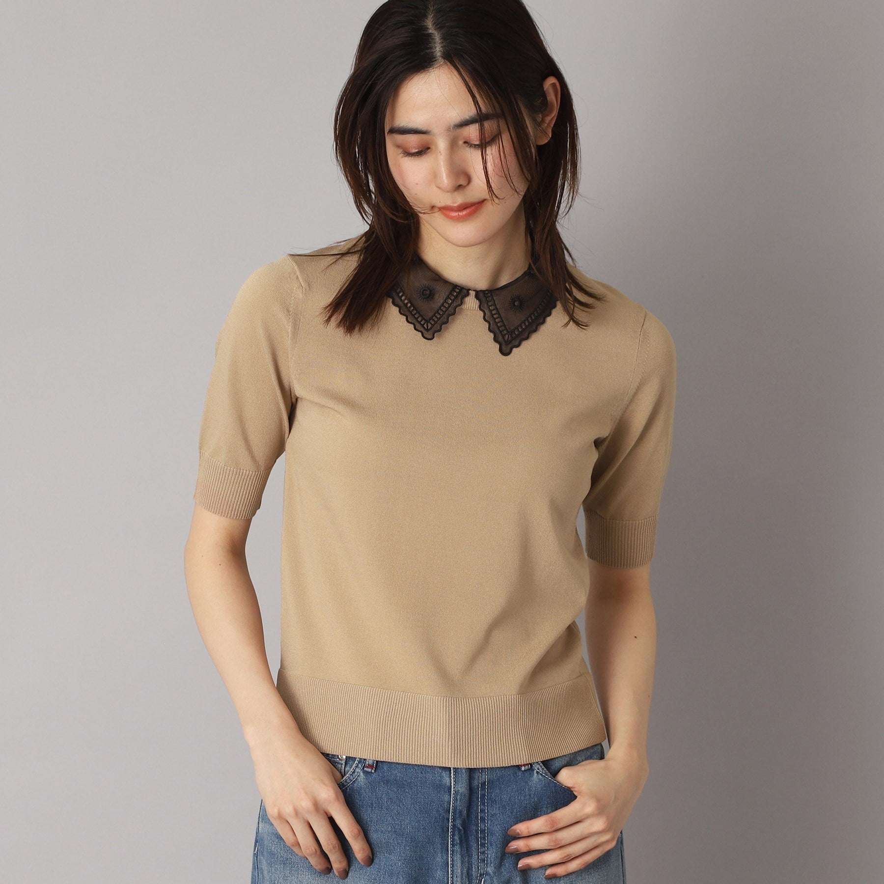 ドレステリア DRESSTERIOR エンブロイダリーカラーニット (ネイビー(094)) ネイビー(094)