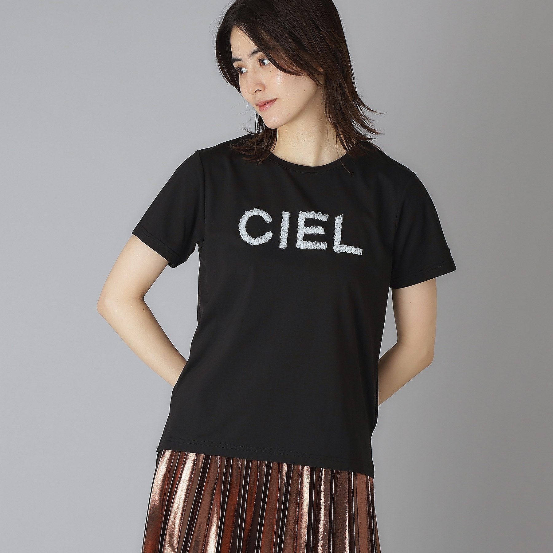 ドレステリア DRESSTERIOR クリア天竺チュールCIELロゴTシャツ (ブラック(019)) ブラック(019)