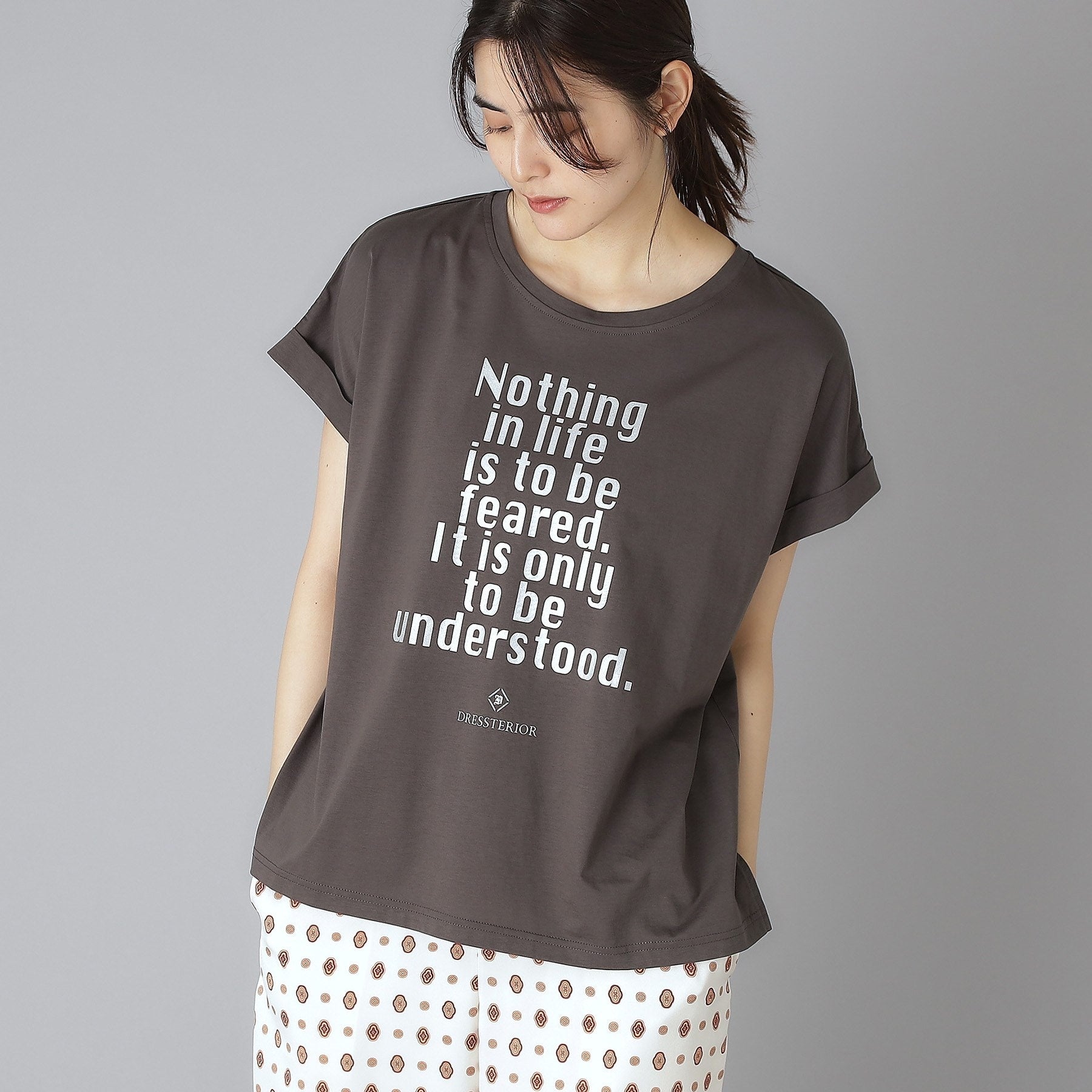 ドレステリア DRESSTERIOR 箔PTドルマンスリーブロゴTシャツ (チャコールグレー(014)) チャコールグレー(014)