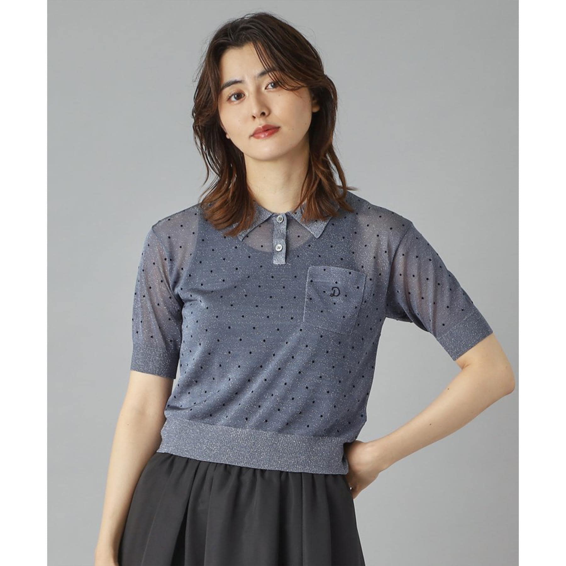 ドレステリア DRESSTERIOR 【大人百花春号掲載 モデル美香さん着用】ドットシアーポロニット (ブルー(192)) ブルー(192)
