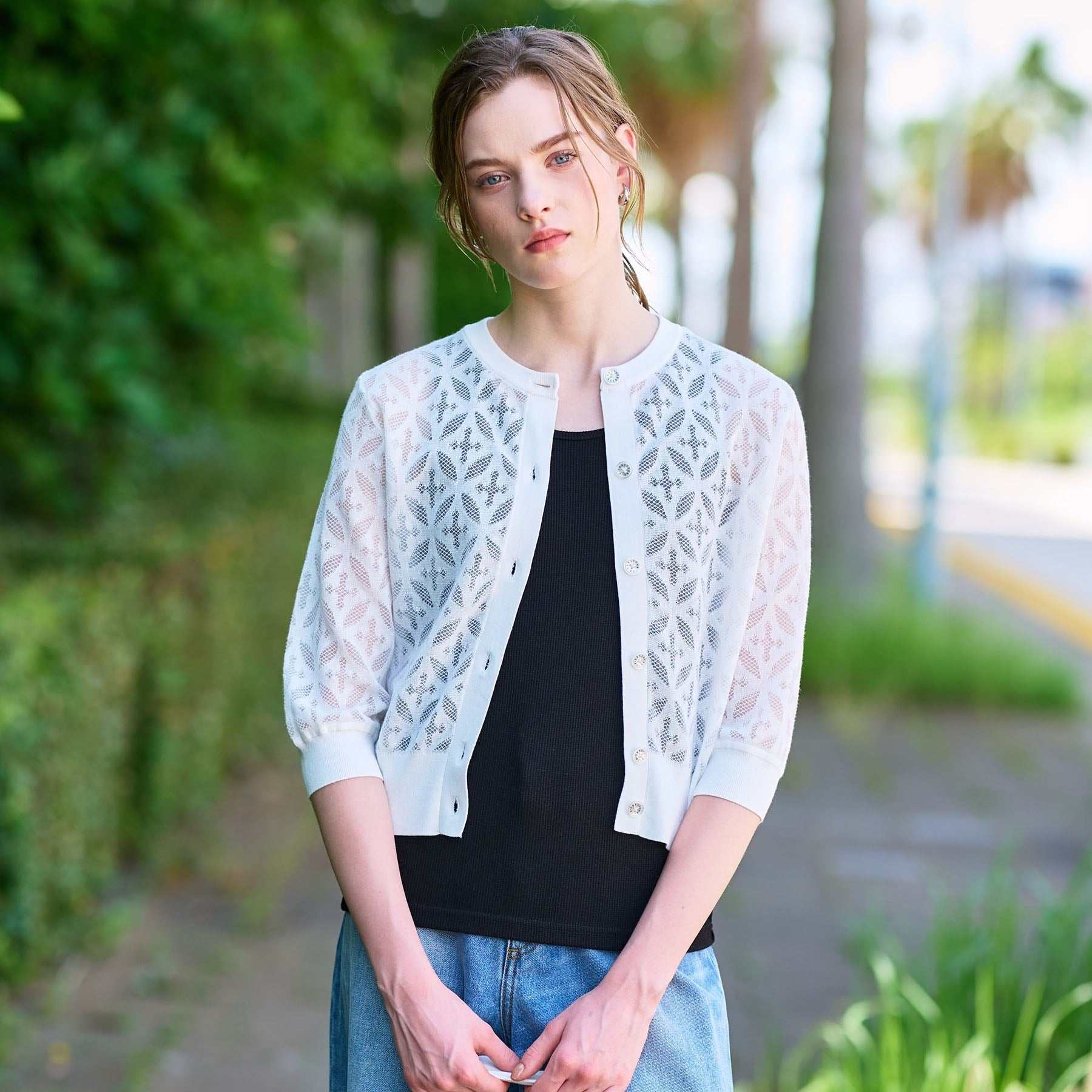 ドレステリア DRESSTERIOR オーバーラップレースハーフスリーブ (ホワイト(001)) ホワイト(001)