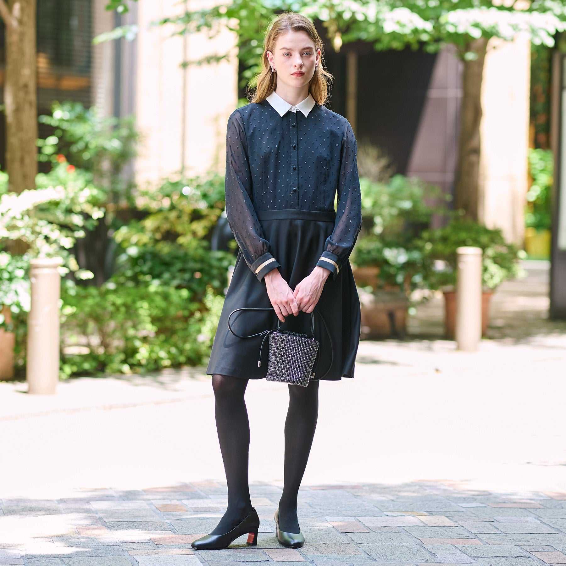 ドレステリア DRESSTERIOR フィルムドットクレリックワンピース (ブラック(019)) ブラック(019)