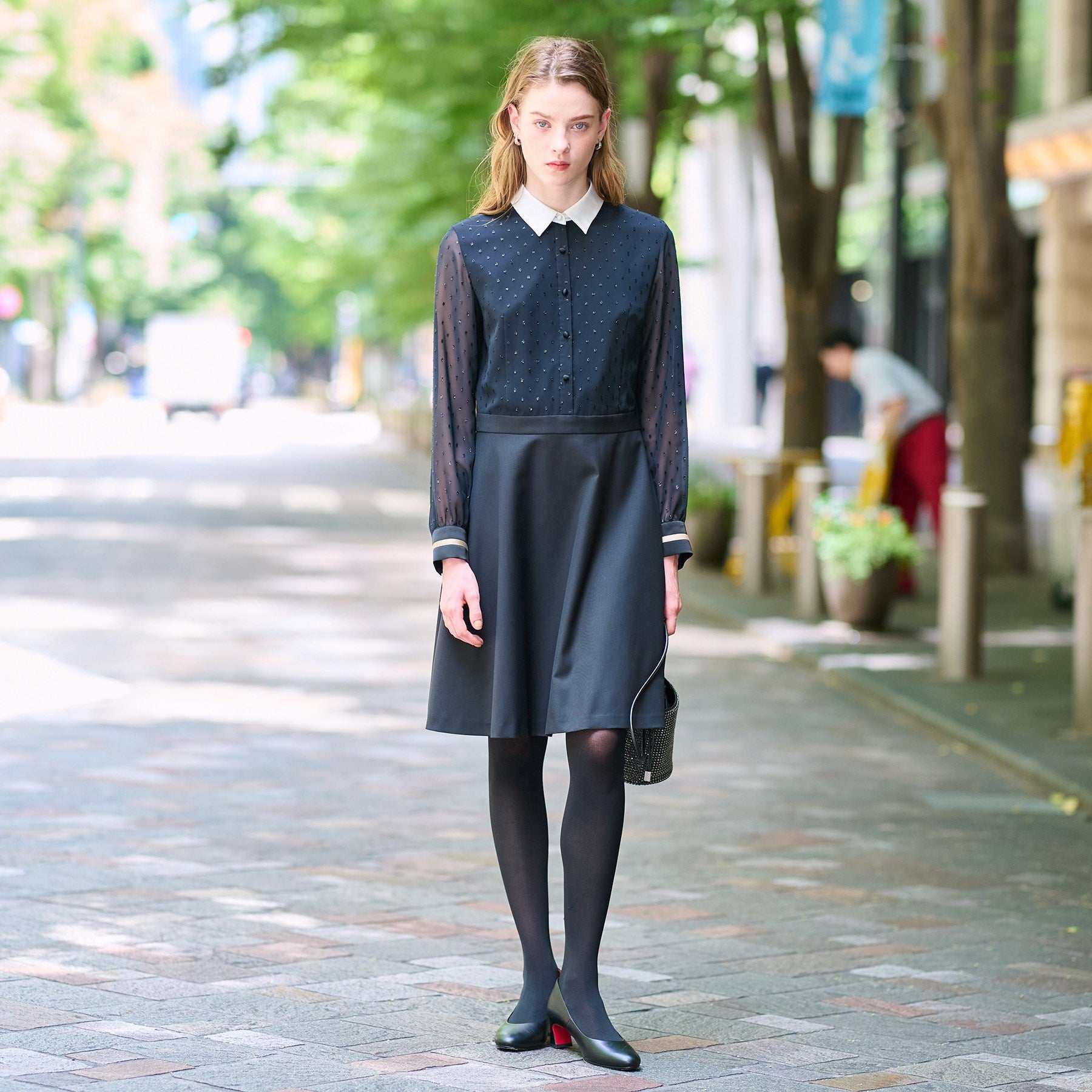 ドレステリア DRESSTERIOR フィルムドットクレリックワンピース (ブラック(019)) ブラック(019)