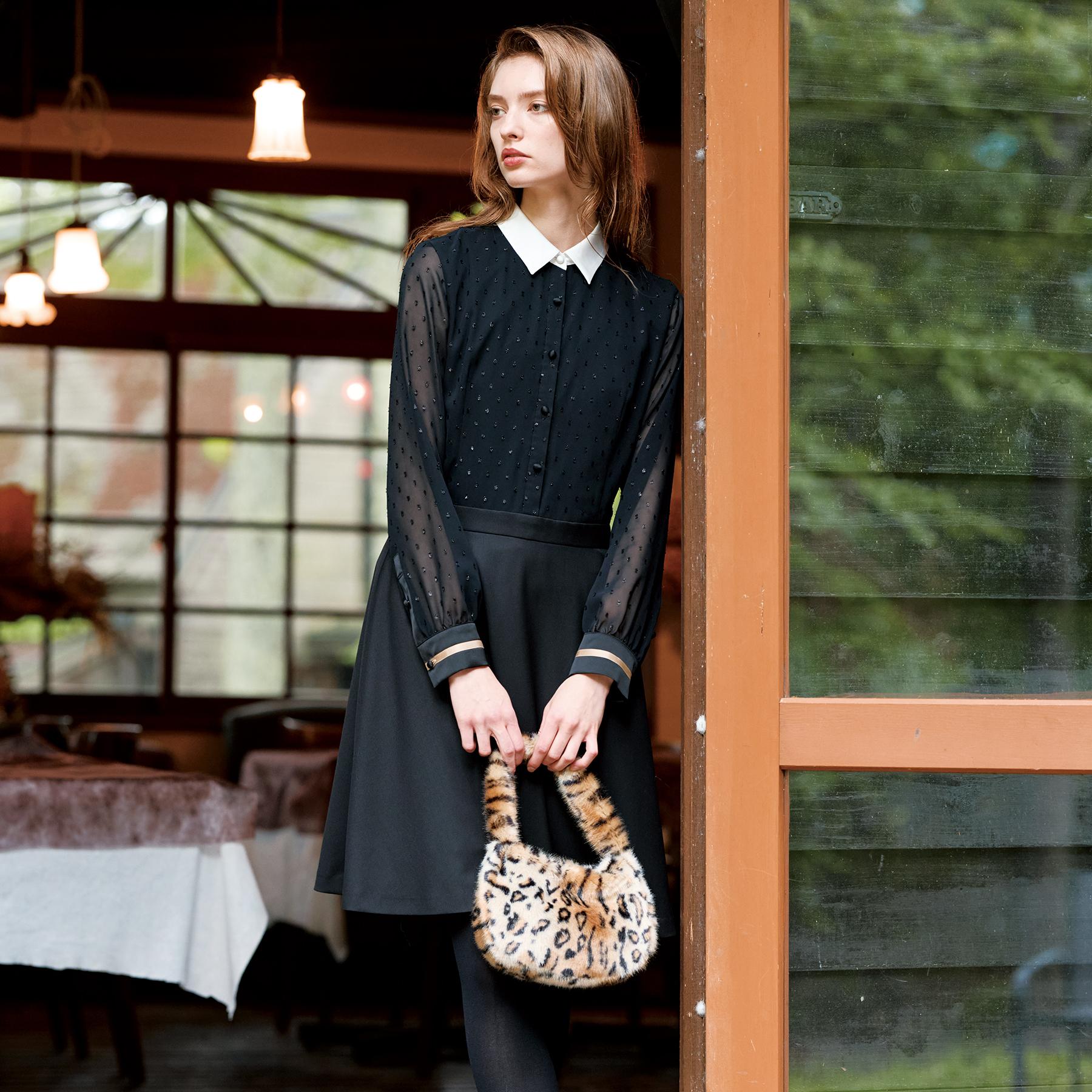 ドレステリア DRESSTERIOR フィルムドットクレリックワンピース (ブラック(019)) ブラック(019)