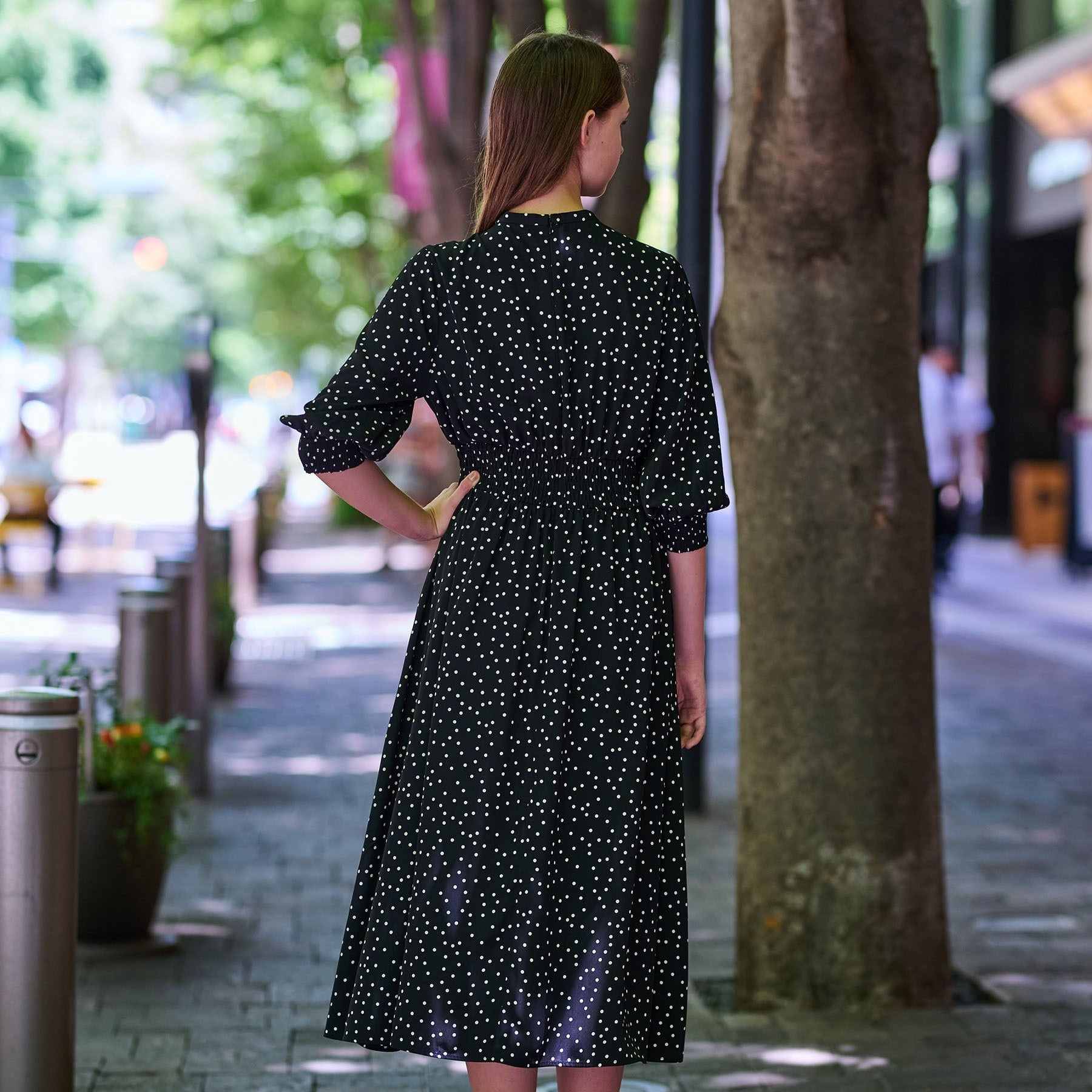 ドレステリア DRESSTERIOR ウエストシャーリングドットワンピース (ブラック(119)) ブラック(119)