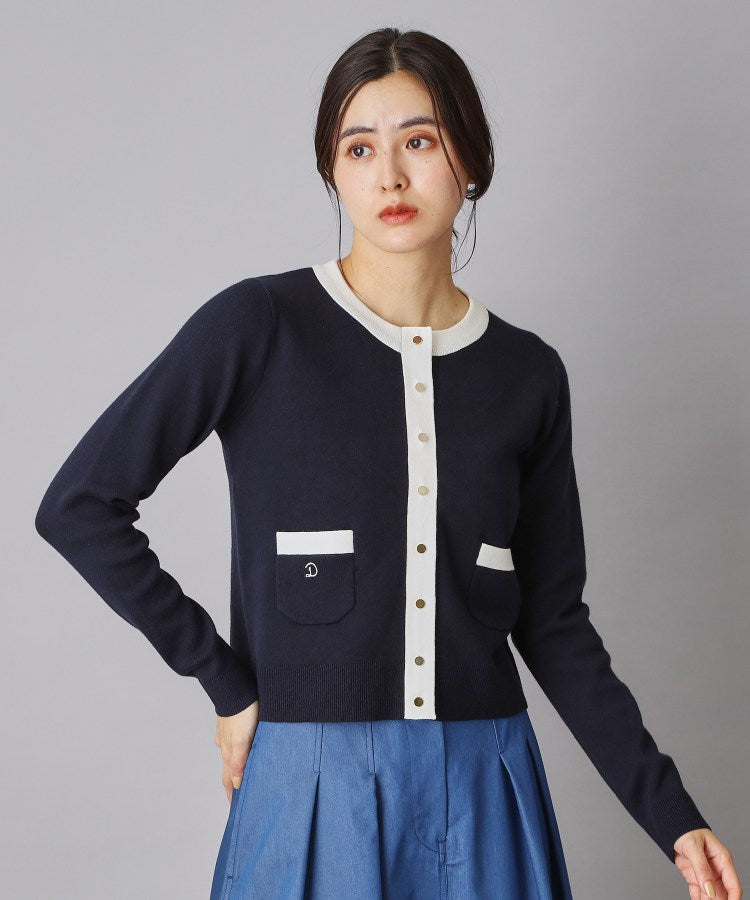 ドレステリア DRESSTERIOR ウォッシャブルコットンカシミヤ配色カーディガン (ネイビー(594)) ネイビー(594)