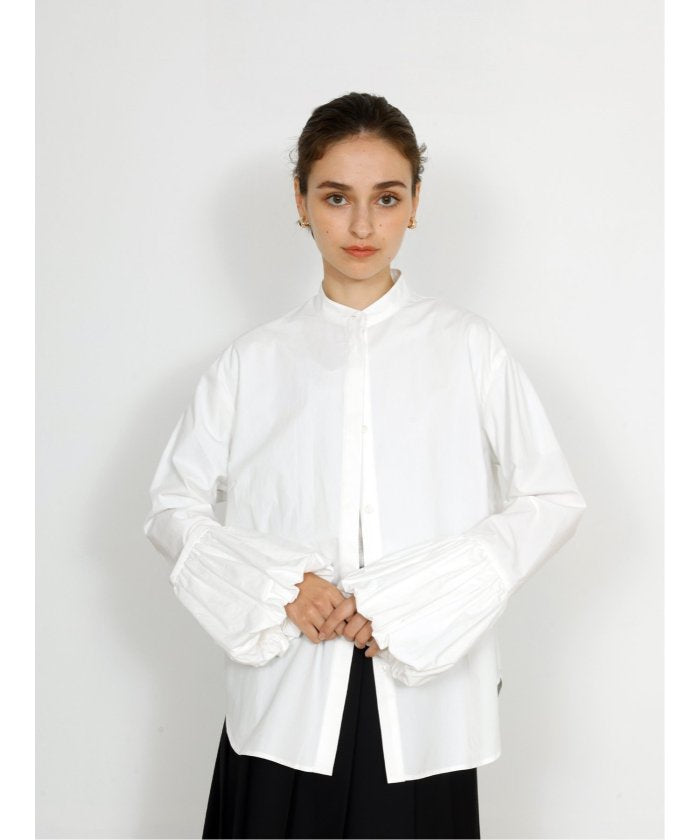 ドロー DRAW balloon cuff blouse (サックス) 白