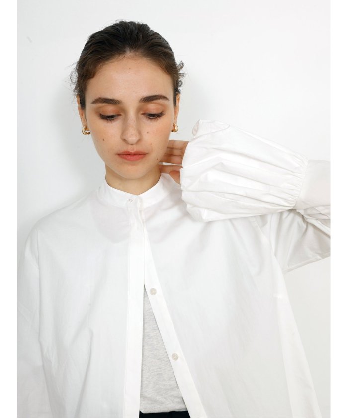 ドロー DRAW balloon cuff blouse (サックス) 白