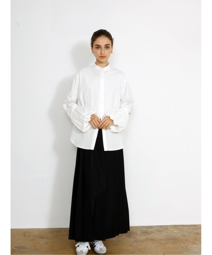 ドロー DRAW balloon cuff blouse (サックス) 白