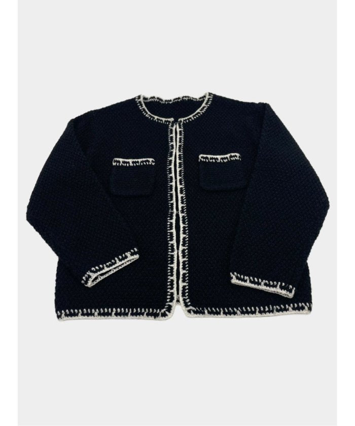 ドロー DRAW Contrast Trim Cardigan / ツイード風ニットカーディガン(バイカラーステッチ) (グレー) グレー