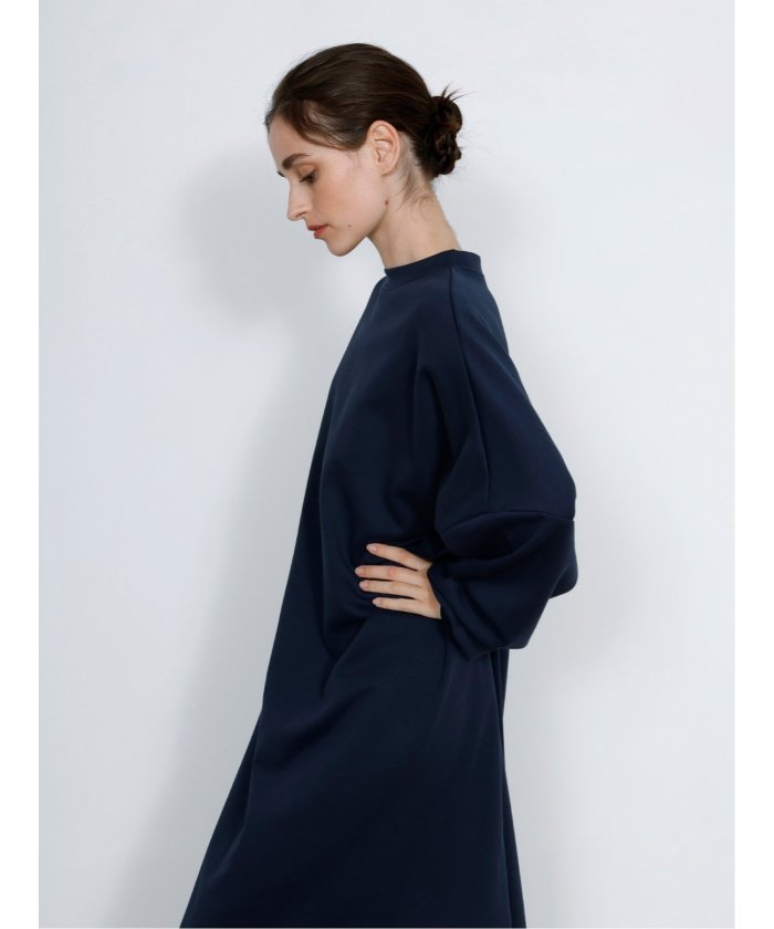 Scuba Knit Relax Long Dress / ダンボールニット リラックスロングワンピース (グレー) 紺