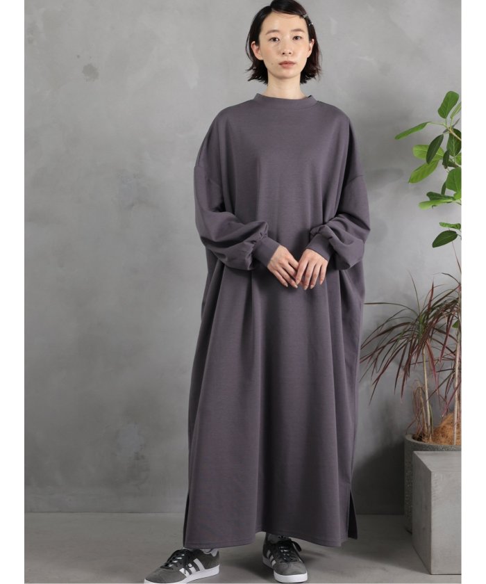 Scuba Knit Relax Long Dress / ダンボールニット リラックスロングワンピース (グレー) 紺