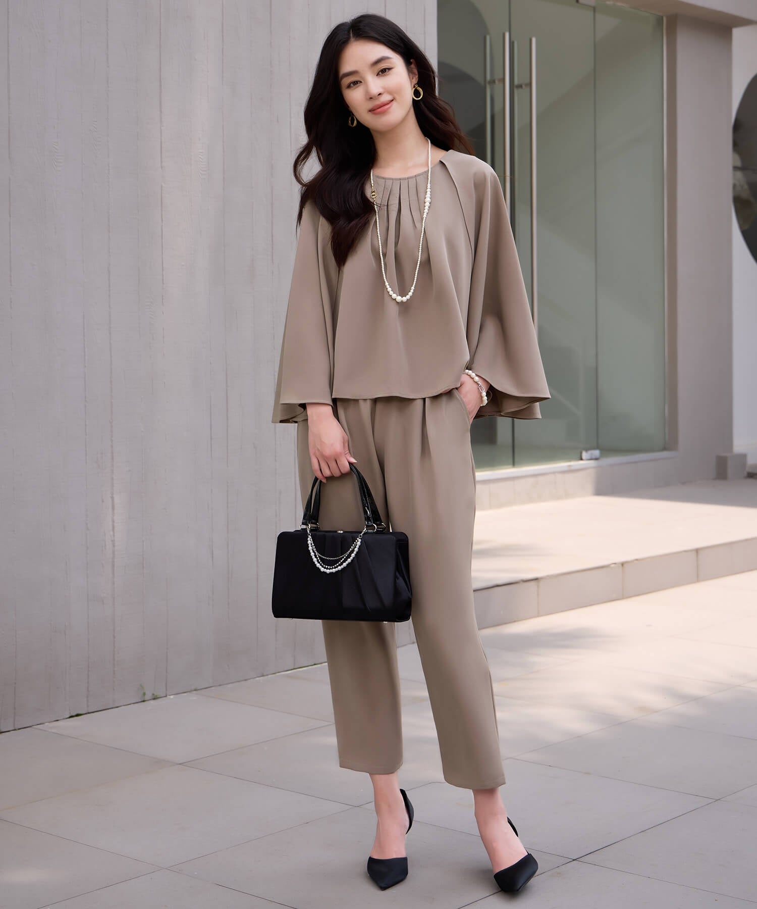 ドレスプラス DRESS+ 2連で楽しめる大小のパールネックレス (ホワイト) ホワイト