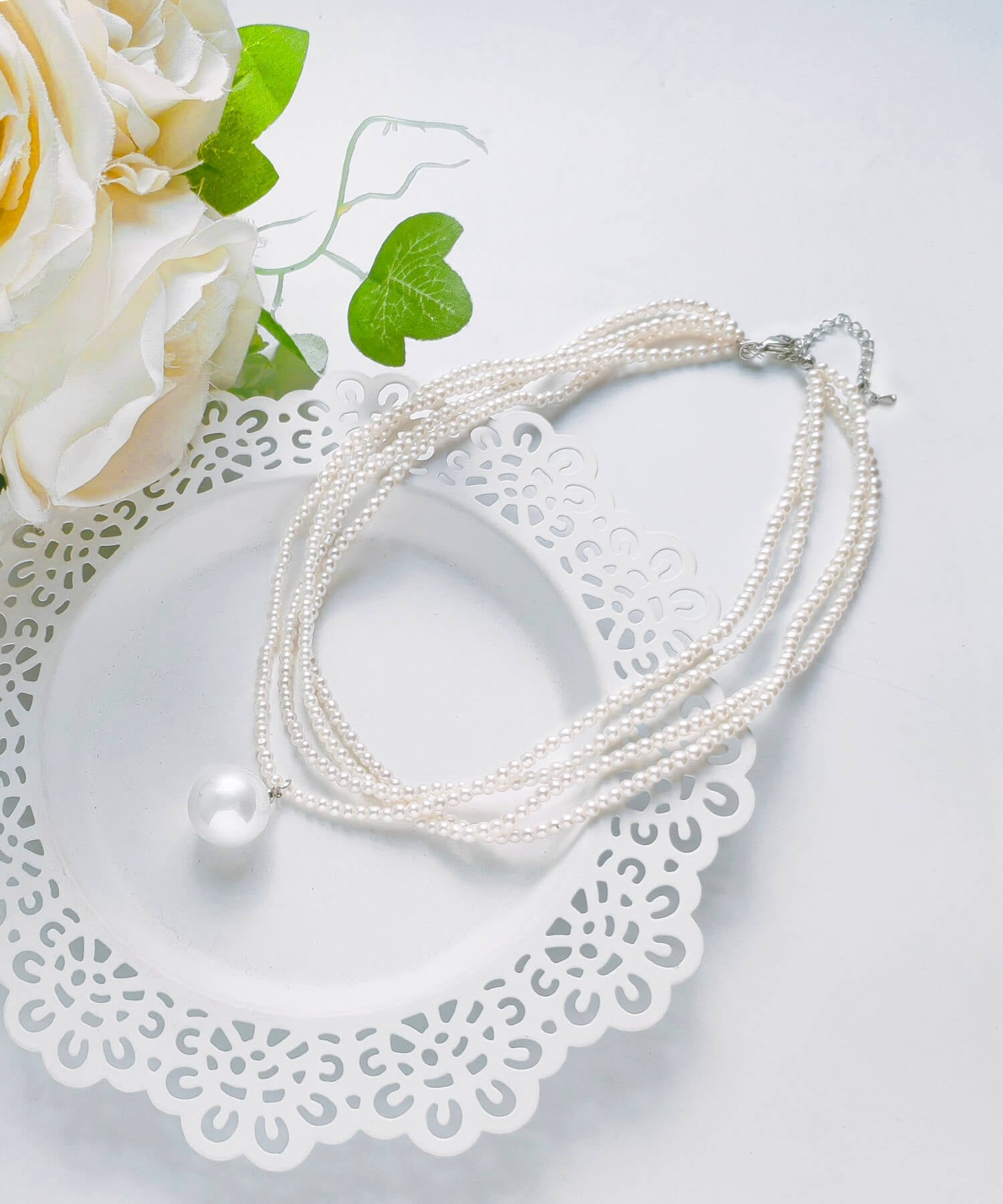 ドレスプラス DRESS+ 一粒パールが映える4連ネックレス (ホワイト) ホワイト