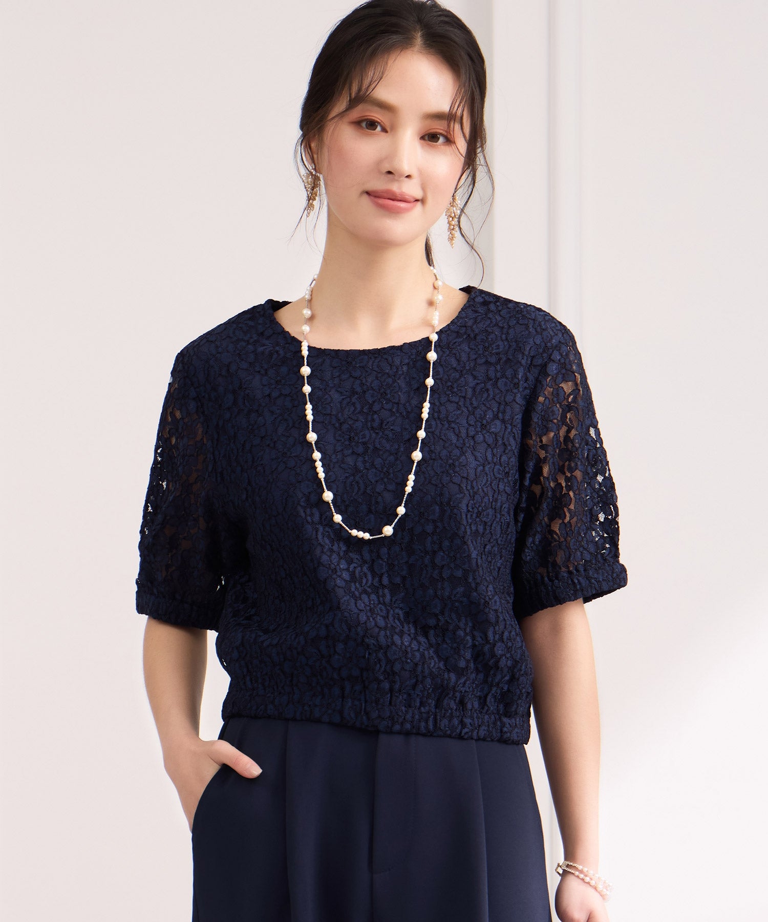 ドレスプラス DRESS+ 2連でアレンジ自在なロングパールネックレス (ホワイト) ホワイト