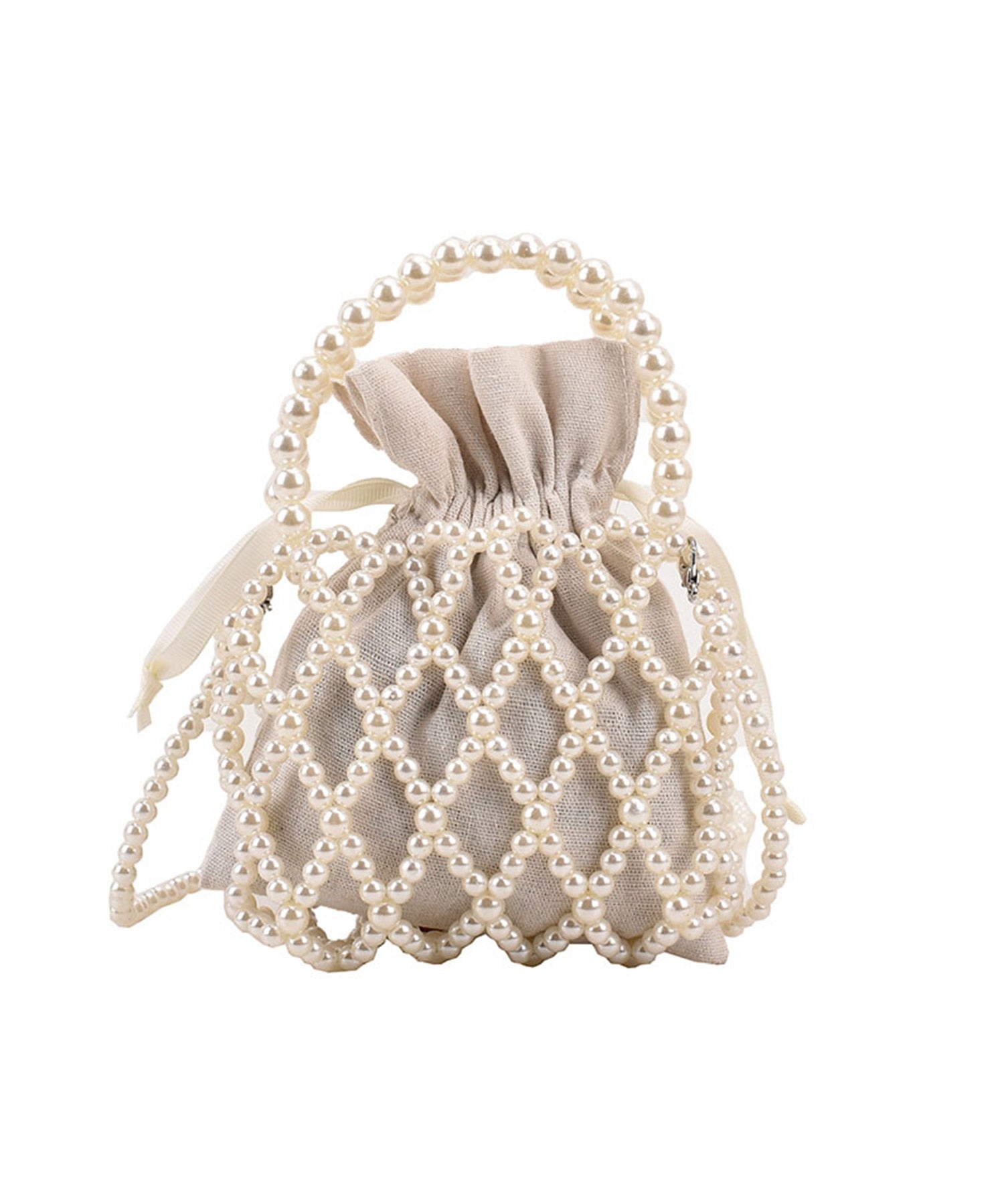 ドレスプラス DRESS+ 幅広いシーンで活用できるパール巾着バッグ (ホワイト) ホワイト