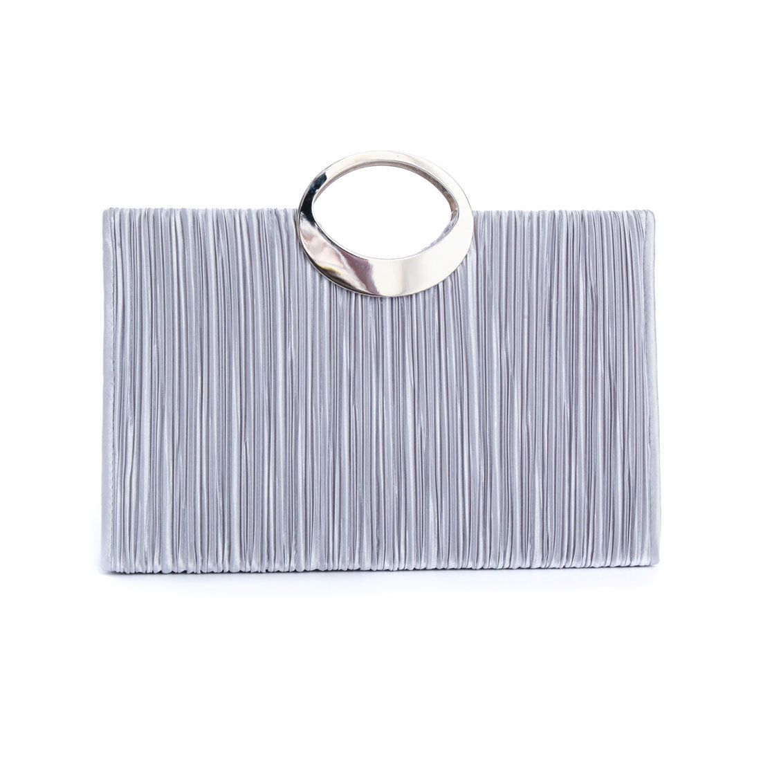 ドレスプラス DRESS+ 【結婚式・お呼ばれに使えるパーティーバッグ】ビジューラディアルサテンプリーツパーティークラッチバッグ,シルバー