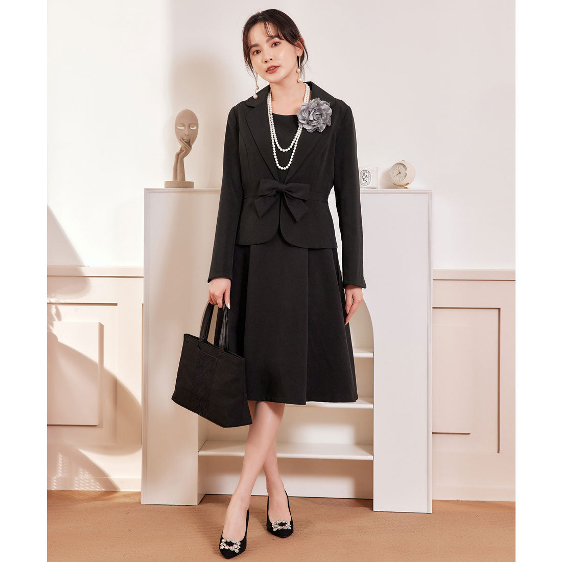 ドレスプラス DRESS+ フォーマルワンピース ジャケット セット 膝丈 テーラードジャケット 入学式 卒業式 パーティードレス