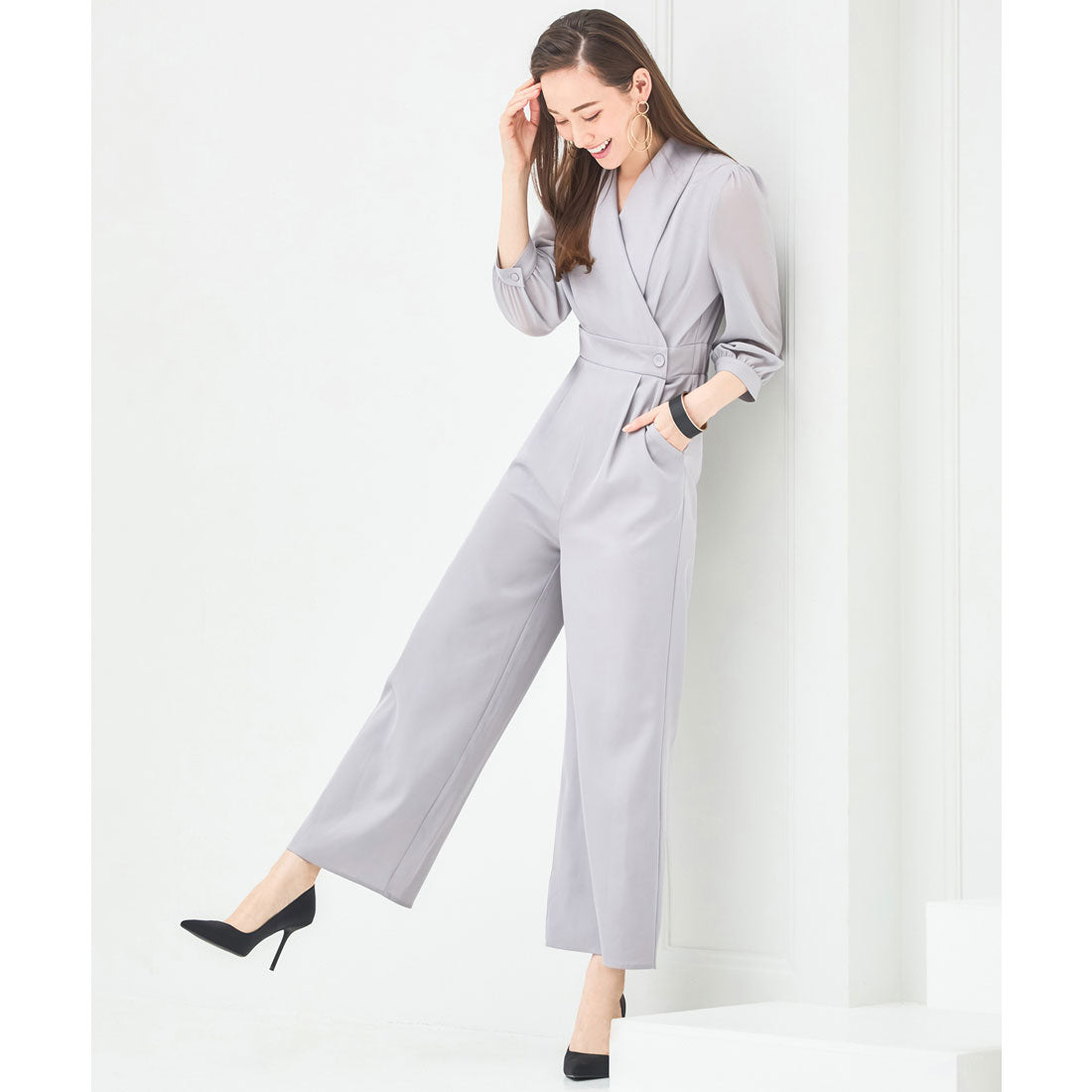 ドレスプラス DRESS+ ジャンプスーツ パンツドレス シフォン S M L パーティー 結婚式