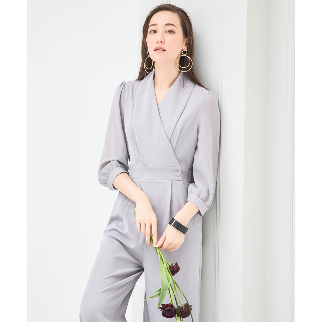 ドレスプラス DRESS+ ジャンプスーツ パンツドレス シフォン S M L パーティー 結婚式