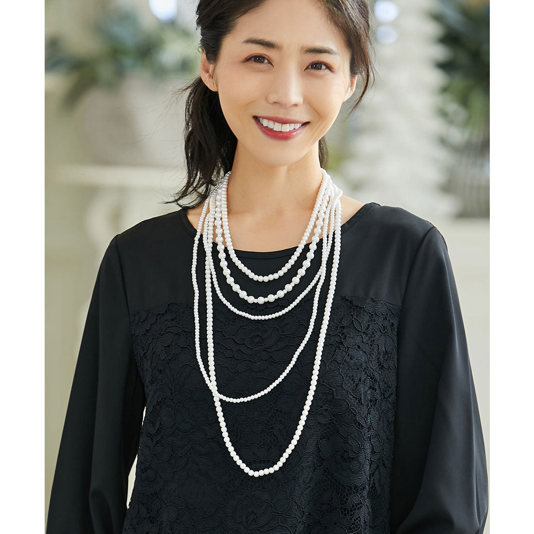 ドレスプラス DRESS+ ランダムフェイクパール5連ネックレス,ホワイト