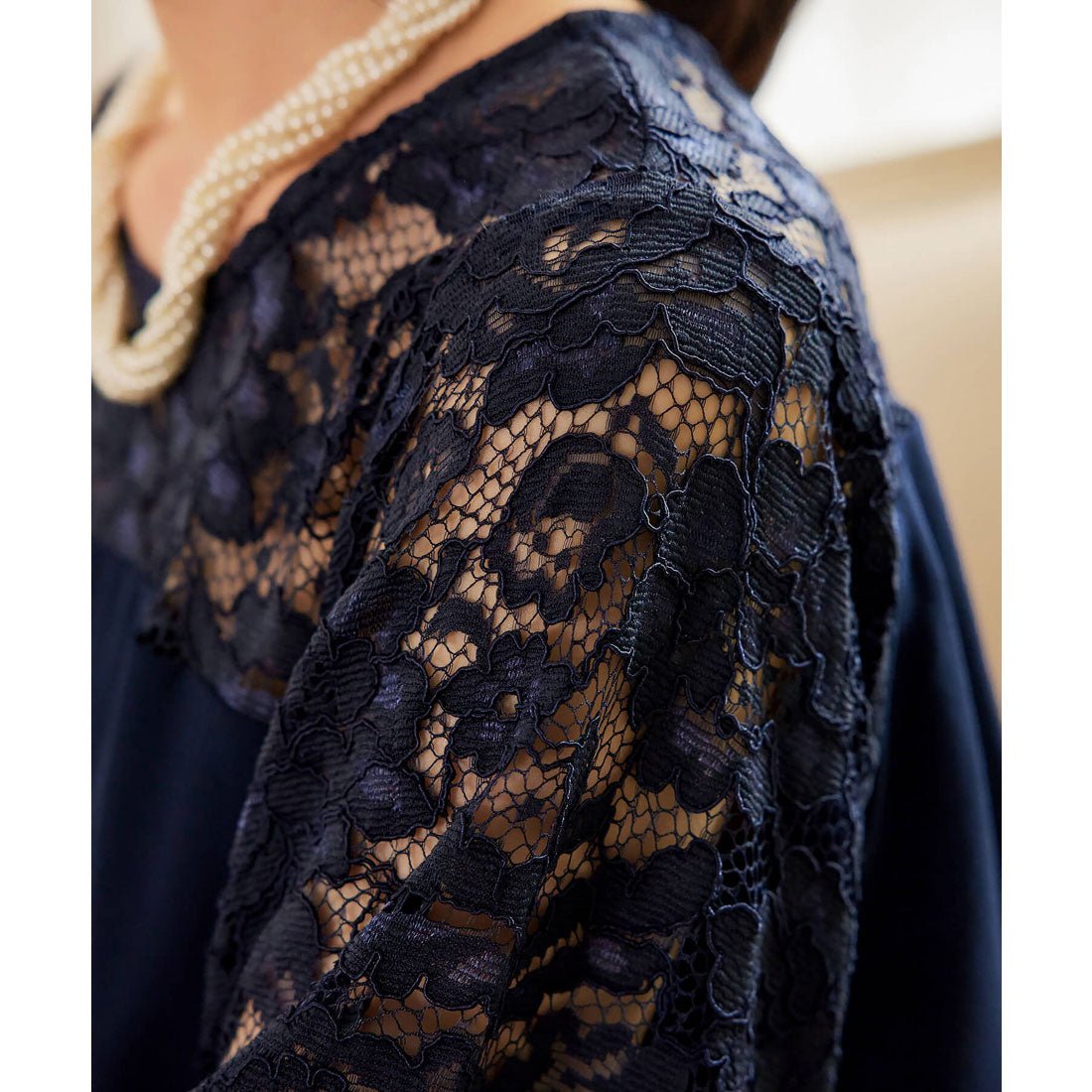 ドレスプラス DRESS+ パーティードレス ワンピース レース 披露宴 結婚式 フォーマル (ネイビー) ネイビー