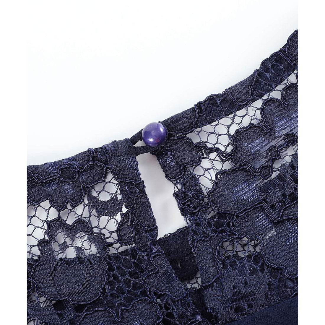 ドレスプラス DRESS+ パーティードレス ワンピース レース 披露宴 結婚式 フォーマル (ネイビー) ネイビー