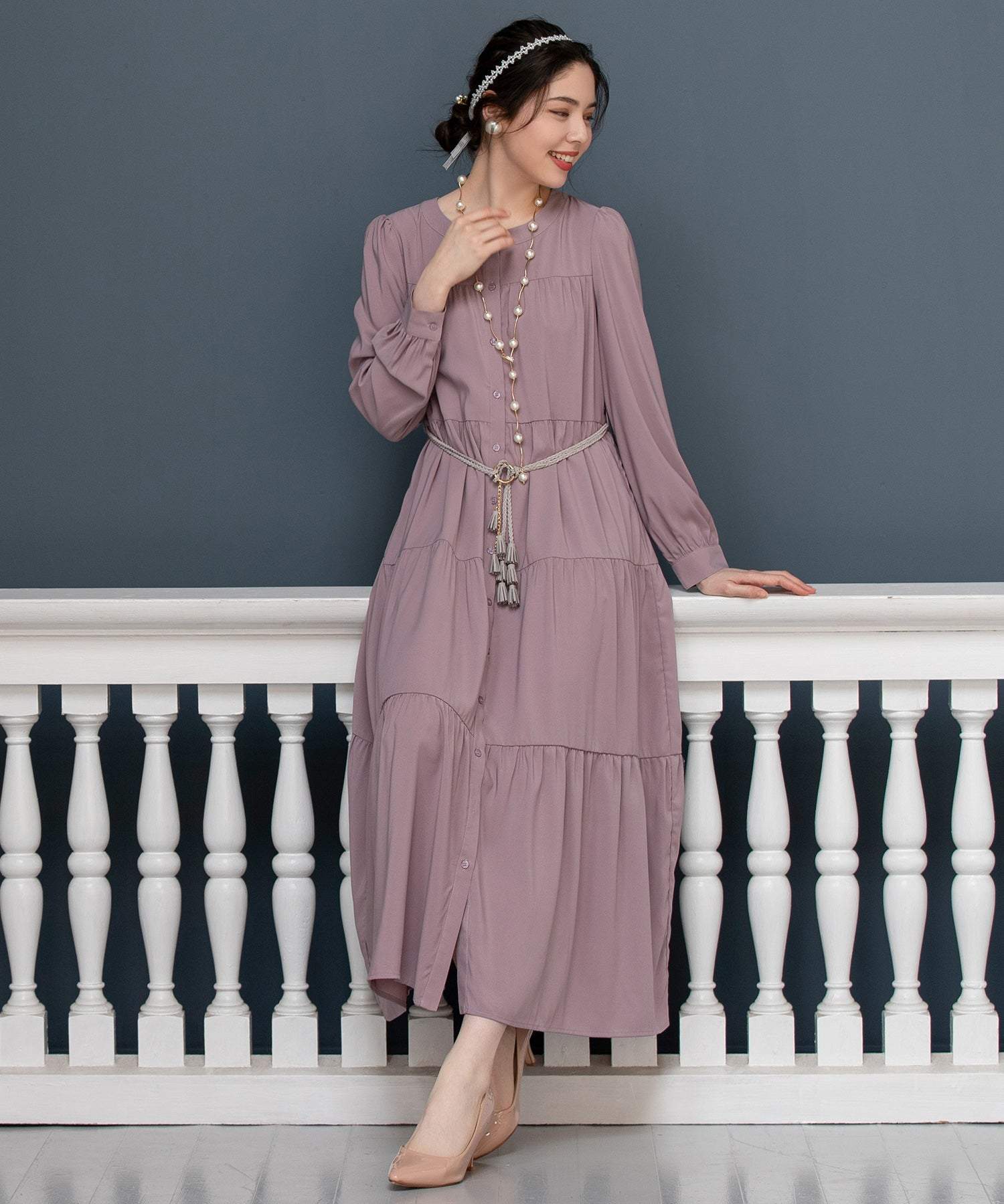 DRESS+ One-piece gown, flare, A-line, long sleeves, tiered, spring, summer, fall