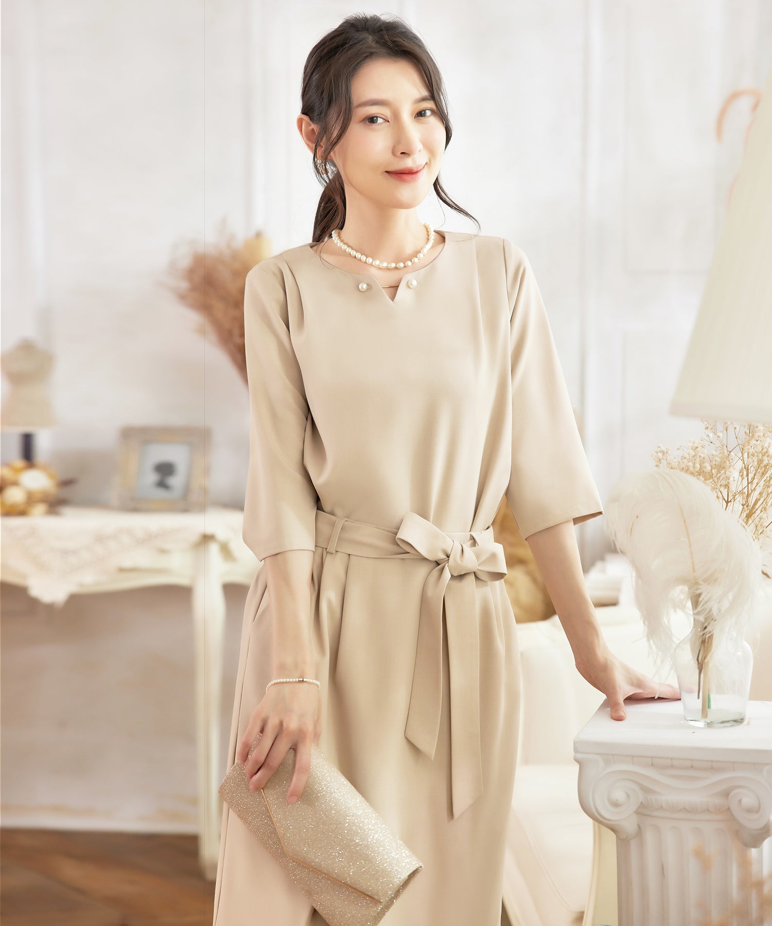 ドレスプラス DRESS+ パーティードレス セットアップ 2way 袖付き 結婚式