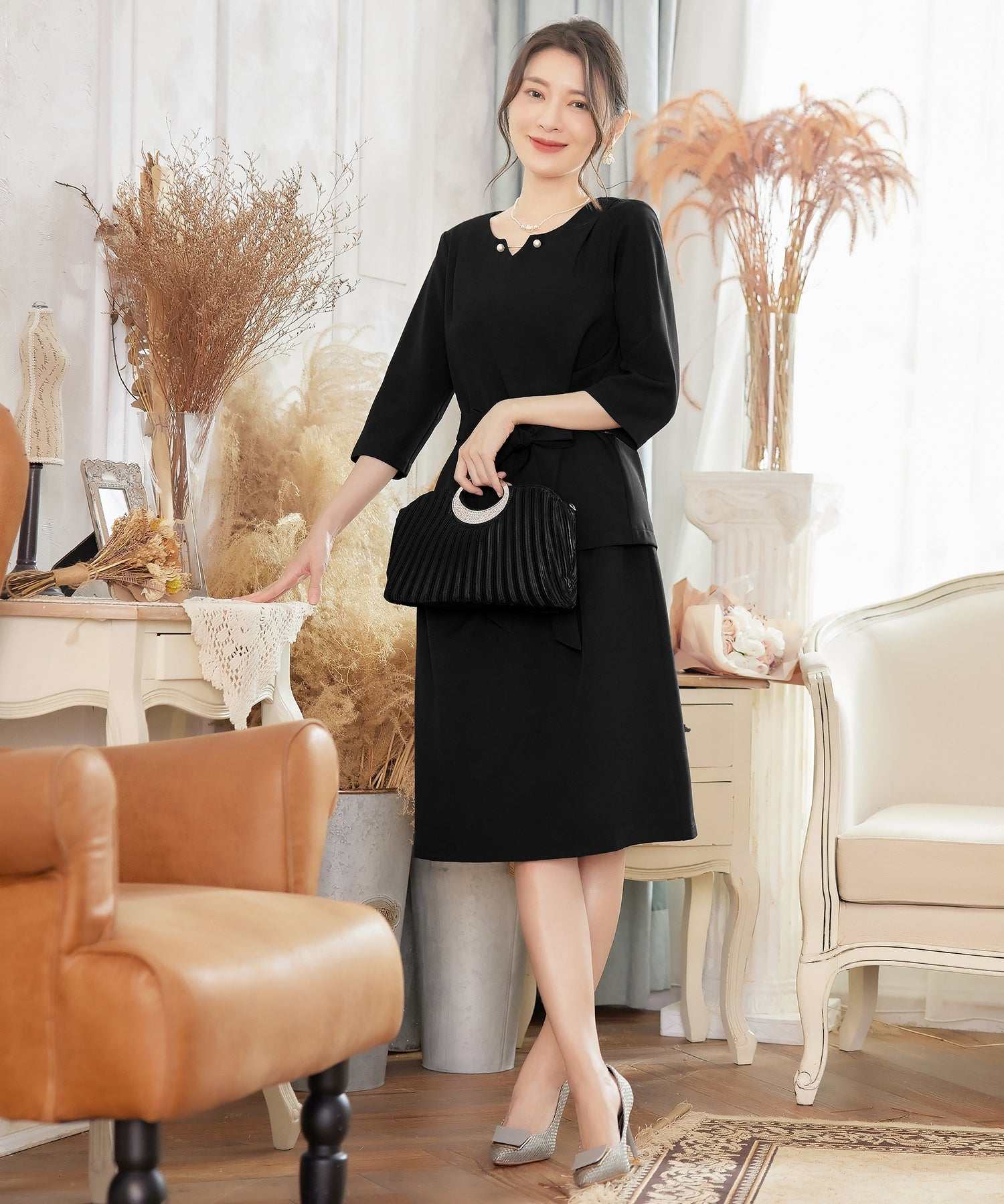 ドレスプラス DRESS+ パーティードレス セットアップ 2way 袖付き 結婚式