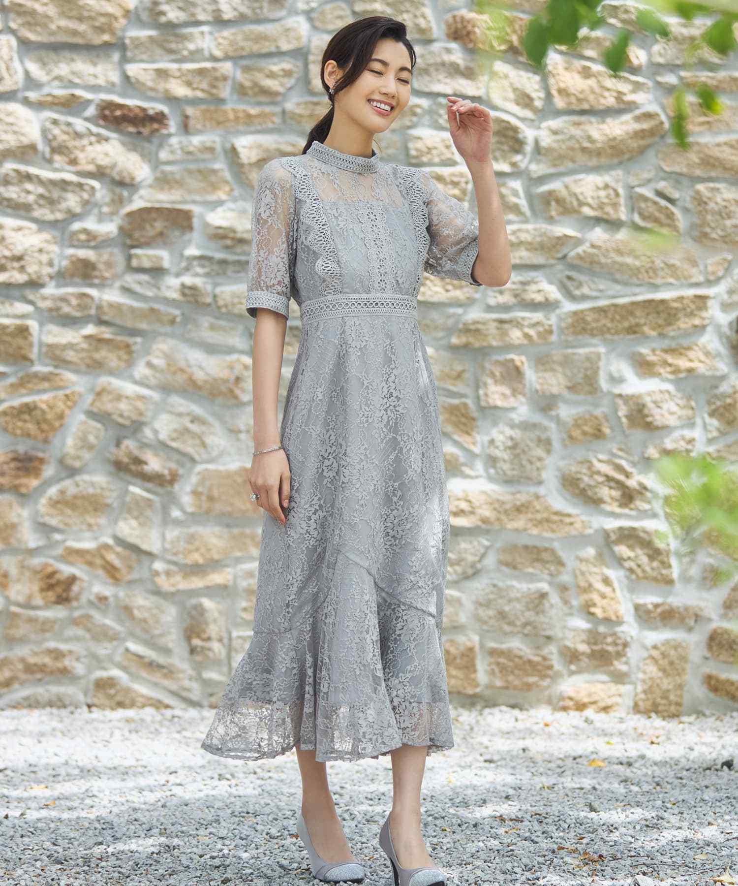 DRESS+ One-piece dress, lace, tight, wedding, 5/8 sleeve