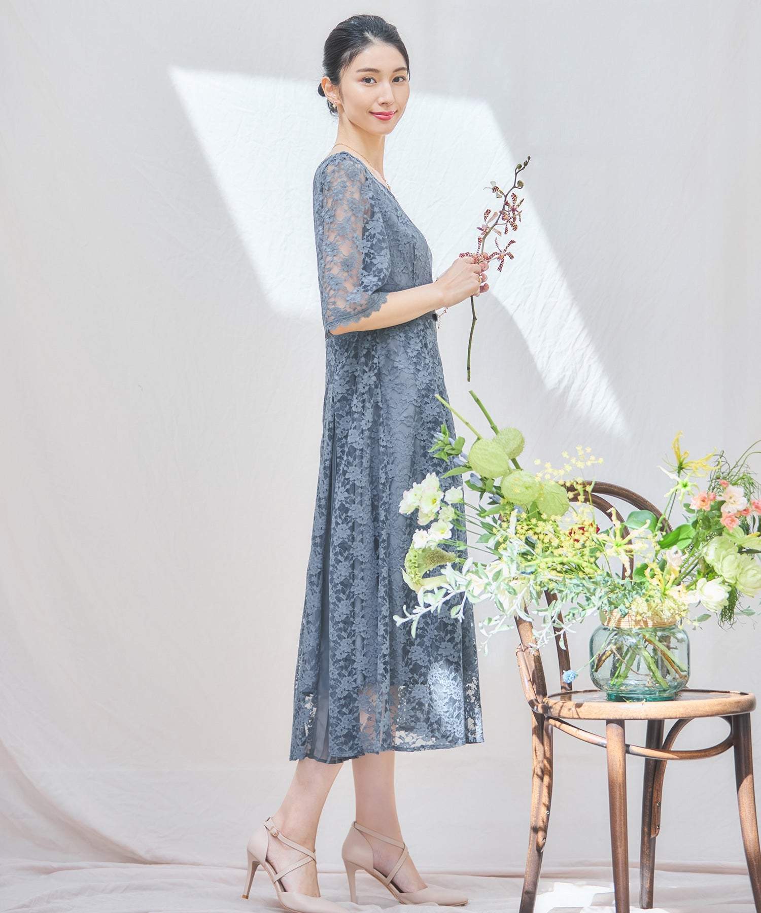 DRESS+ One-piece dress, lace mid-length, all-lace, wedding
