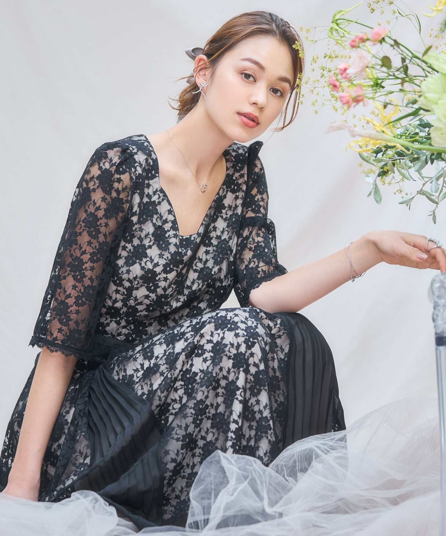 DRESS+ One-piece dress, lace mid-length, all-lace, wedding