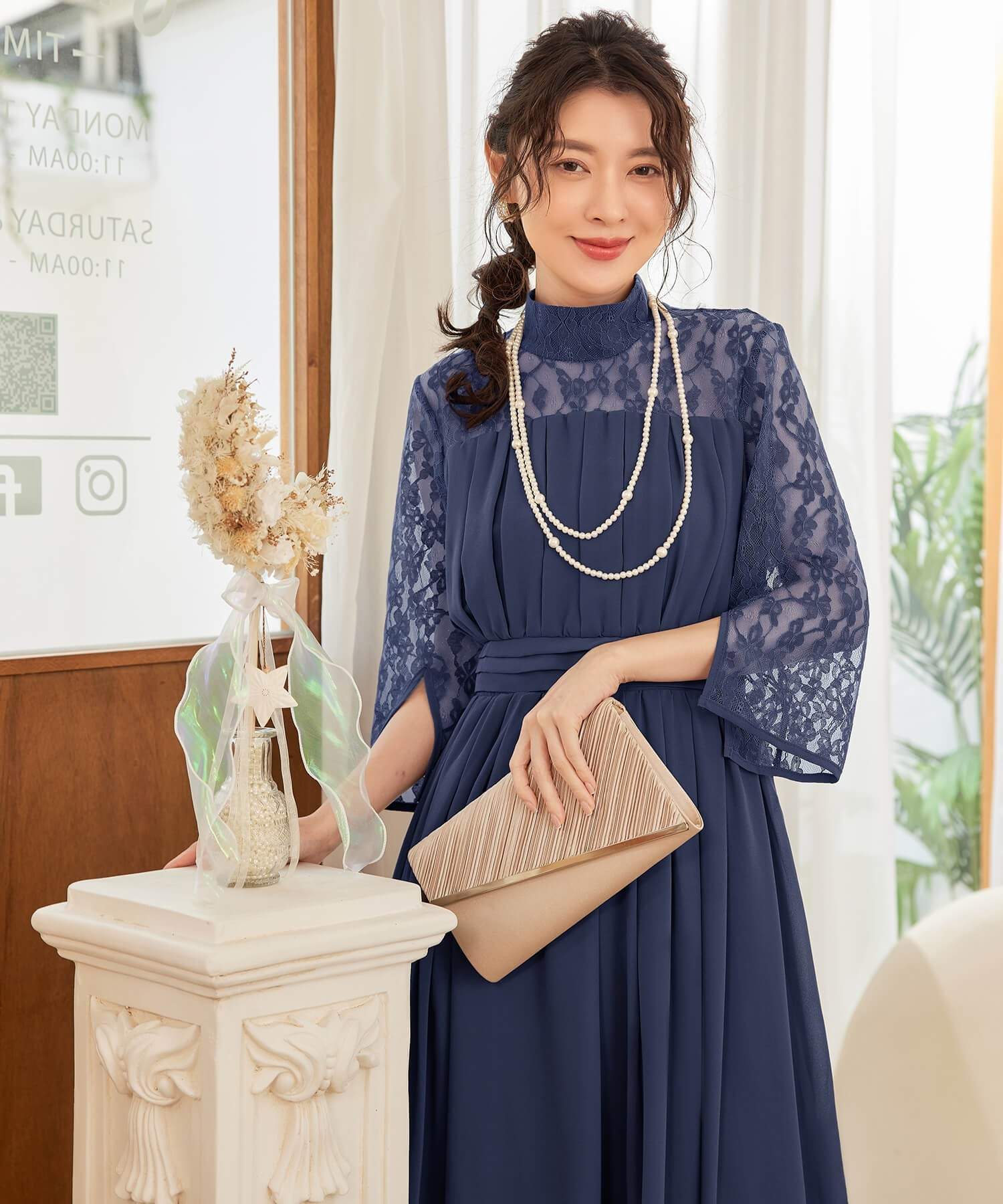 ドレスプラス DRESS+ パーティードレス ワンピース レース切替 ロング丈