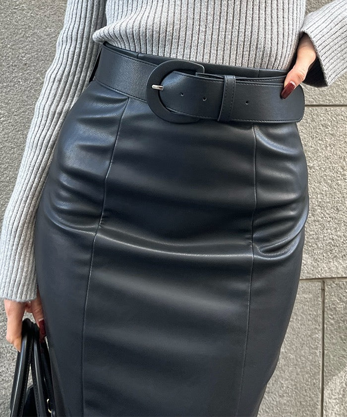 アンビエント AMBIENT レザーベルトセットペンシルスカート (ブラック) ブラック